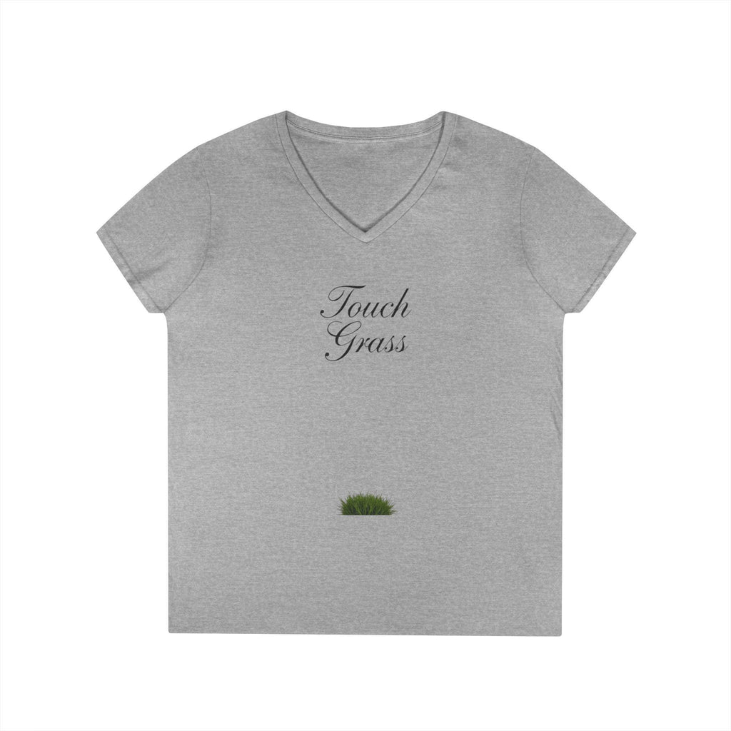 Touch Grass V-Neck Tee Minimalist 'Touch Grass' Graphic T-Shirt for Women