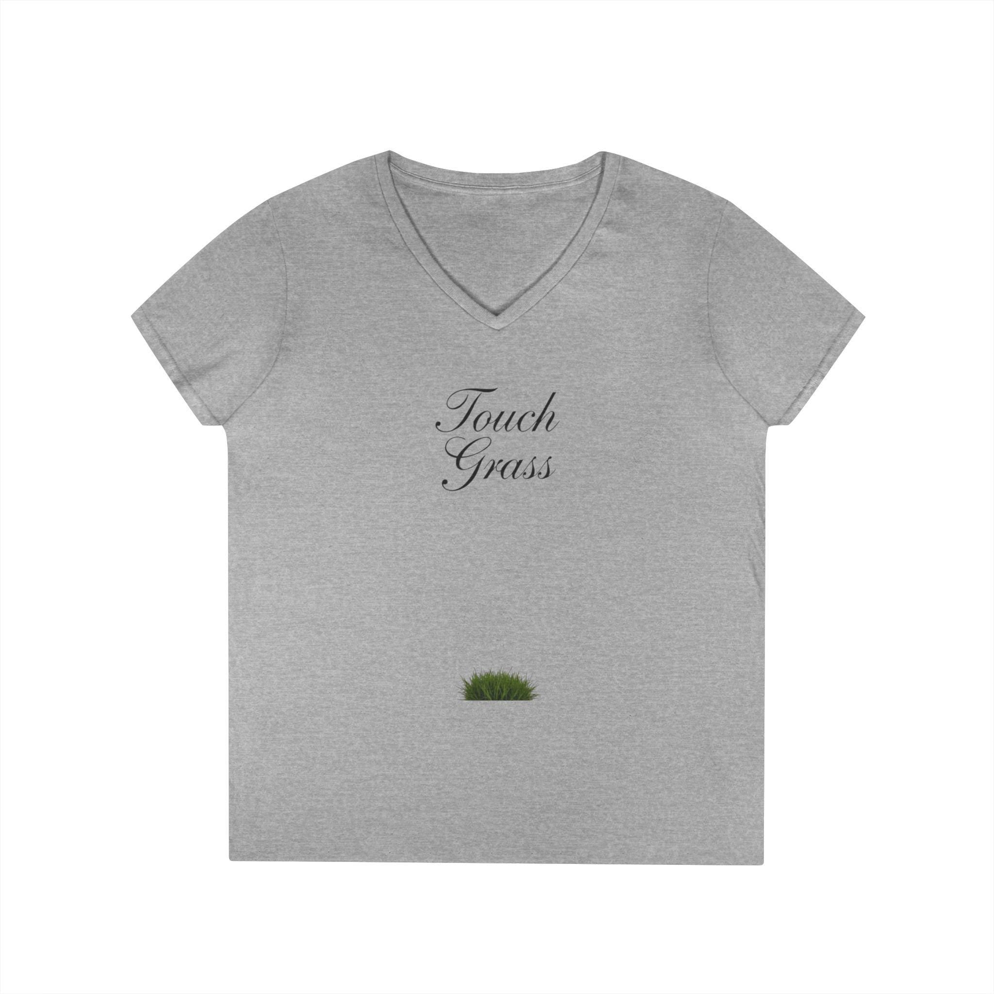 Touch Grass V-Neck Tee Minimalist 'Touch Grass' Graphic T-Shirt for Women