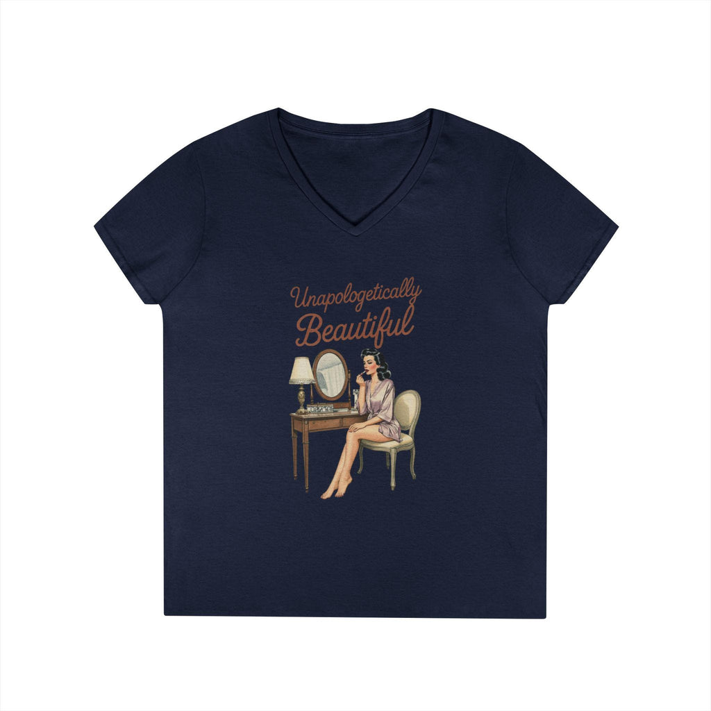 Unapologetically Beautiful V-Neck Tee Retro Vanity Graphic Ladies' T-Shirt
