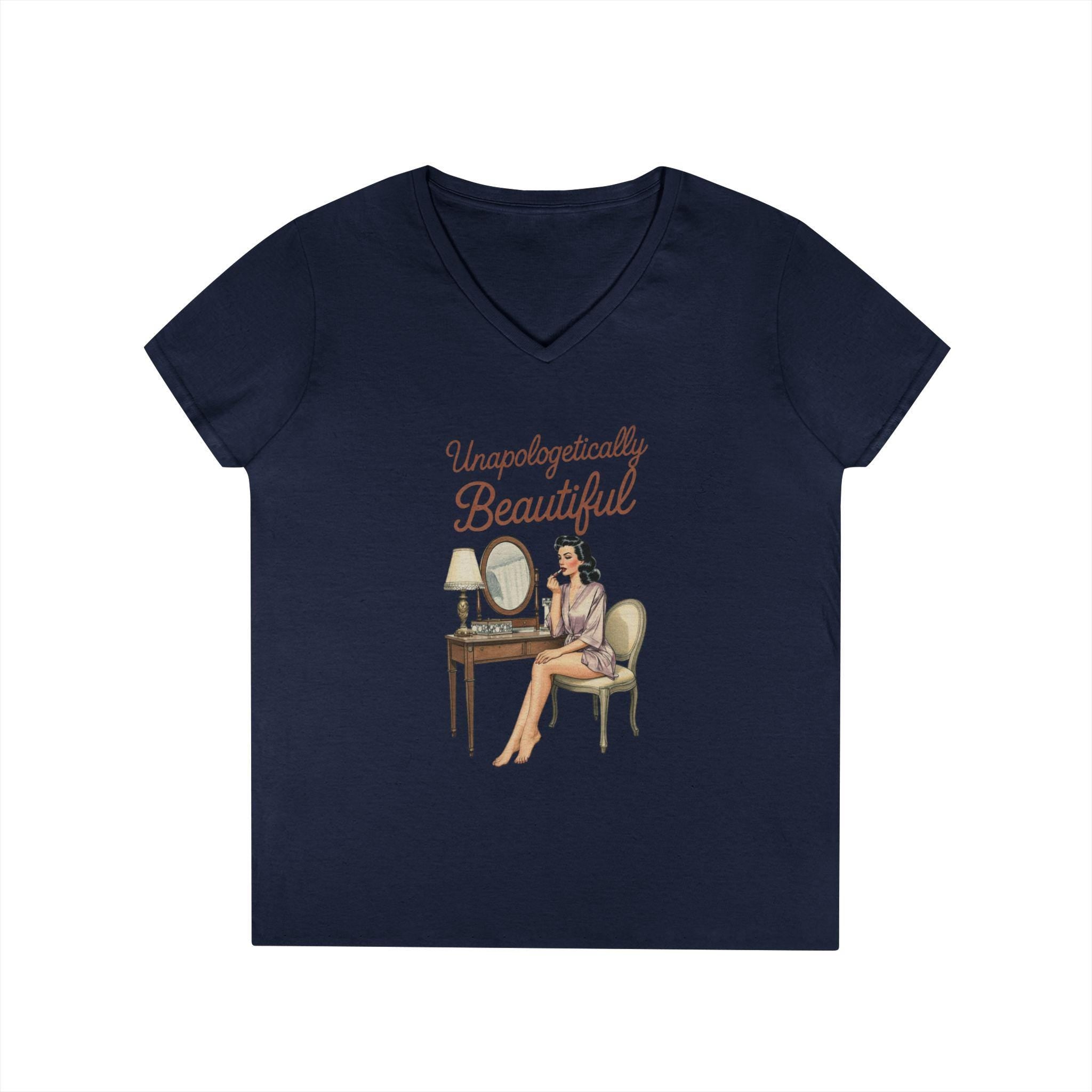 Unapologetically Beautiful V-Neck Tee Retro Vanity Graphic Ladies' T-Shirt