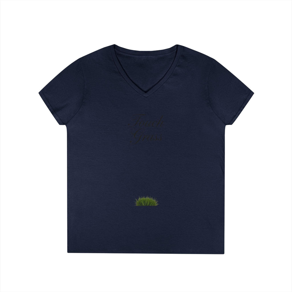 Touch Grass V-Neck Tee Minimalist 'Touch Grass' Graphic T-Shirt for Women