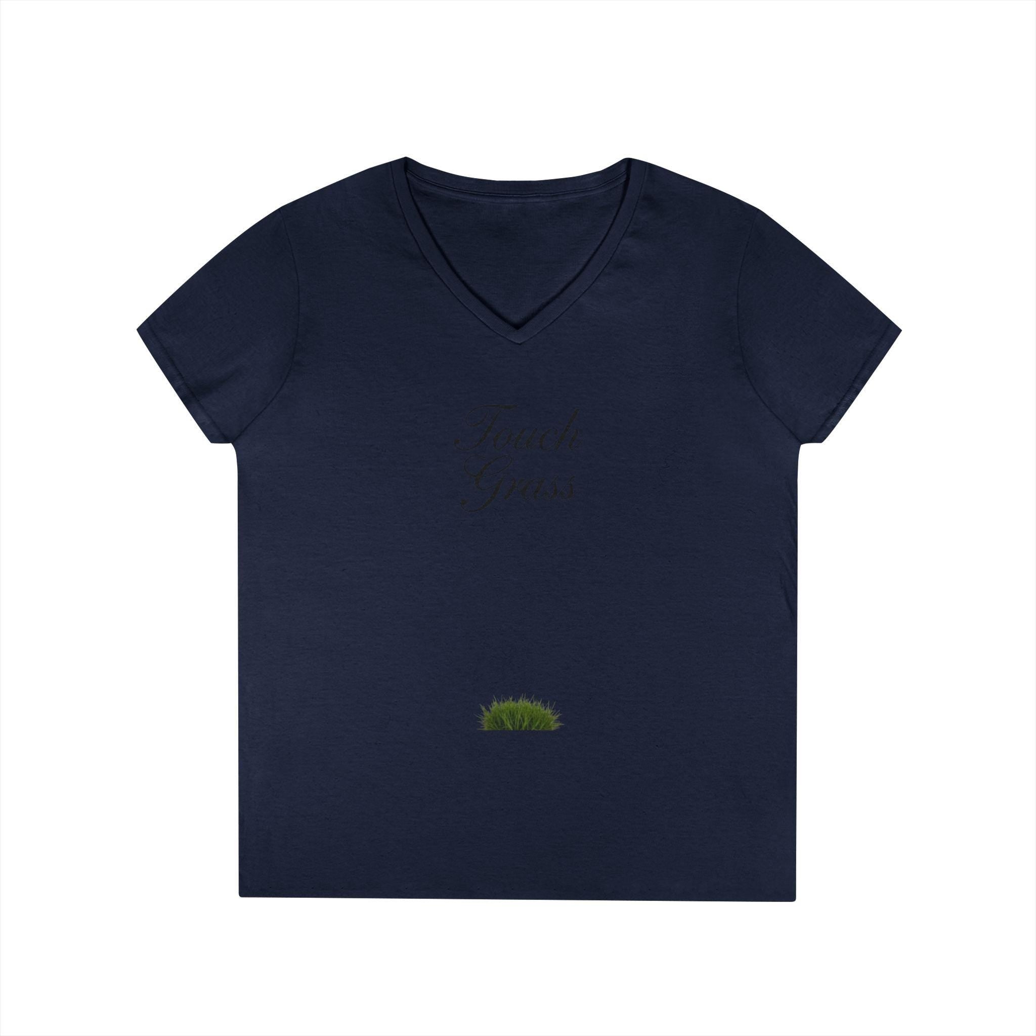 Touch Grass V-Neck Tee Minimalist 'Touch Grass' Graphic T-Shirt for Women