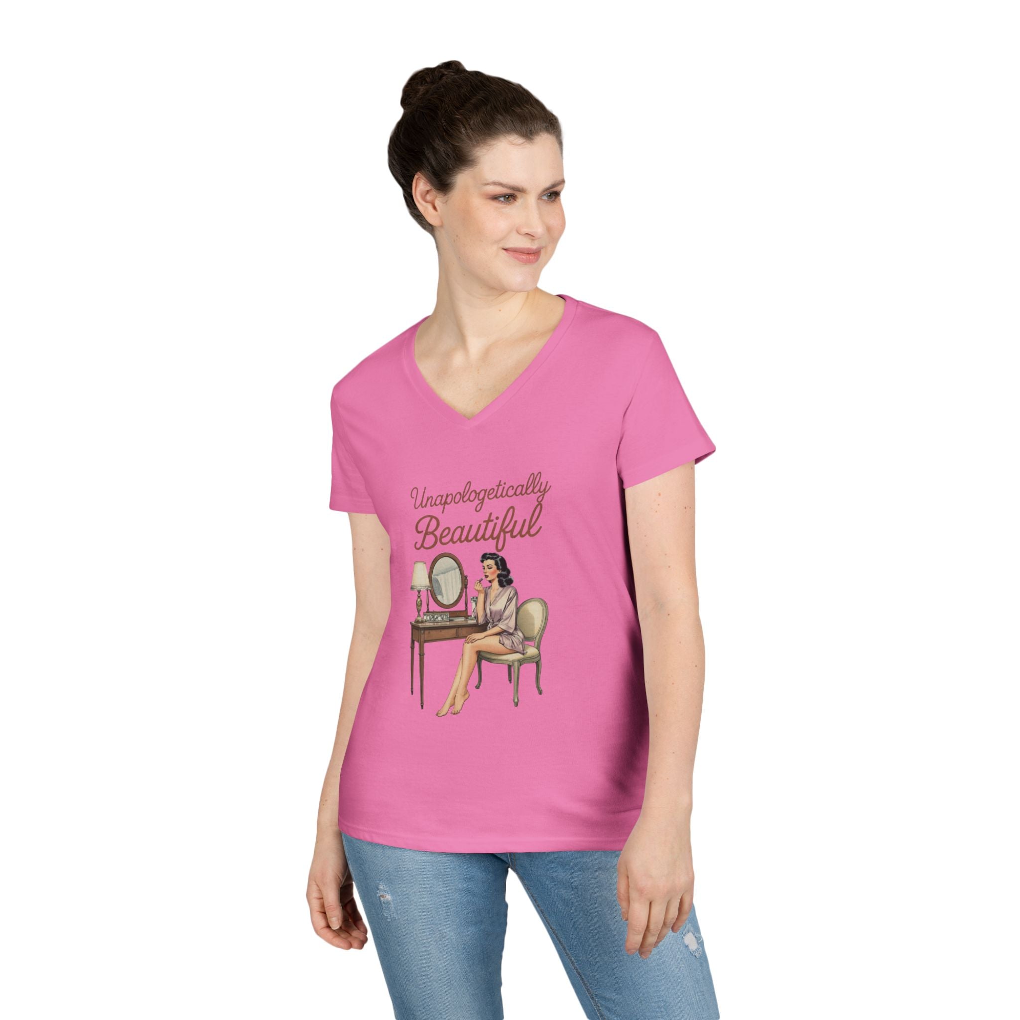 Unapologetically Beautiful V-Neck Tee Retro Vanity Graphic Ladies' T-Shirt