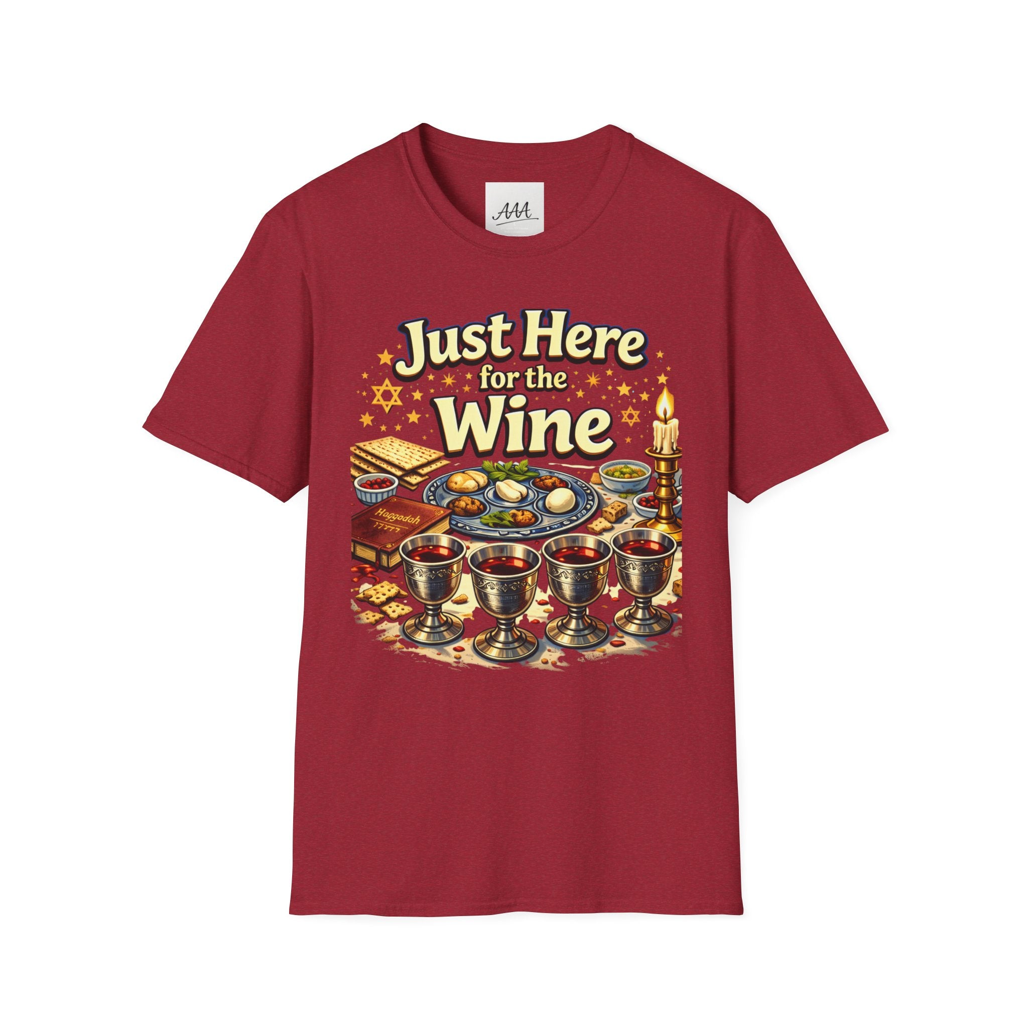 Just Here for the Wine T-Shirt | Passover Seder Illustration, Wine Cups & Matzah