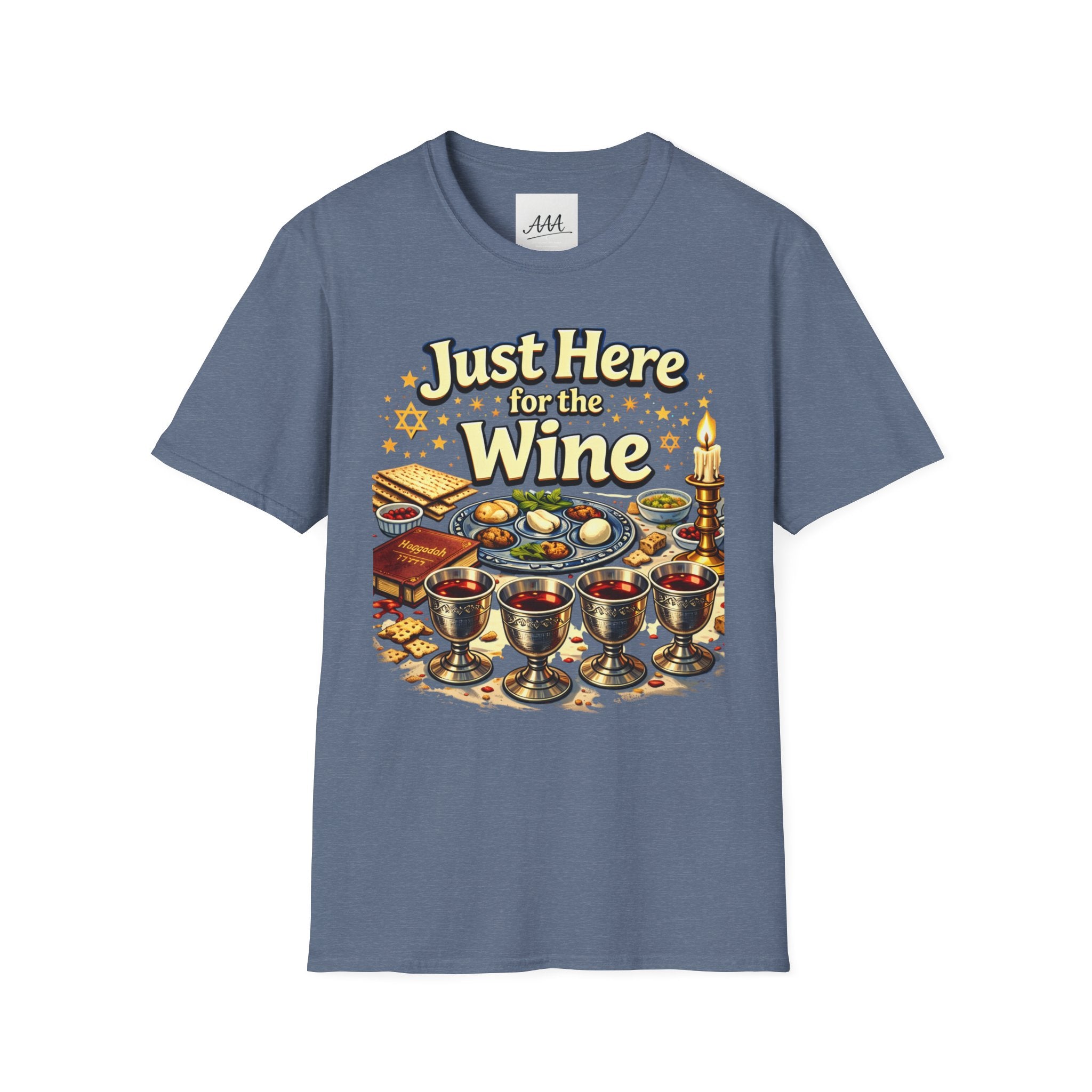 Just Here for the Wine T-Shirt | Passover Seder Illustration, Wine Cups & Matzah