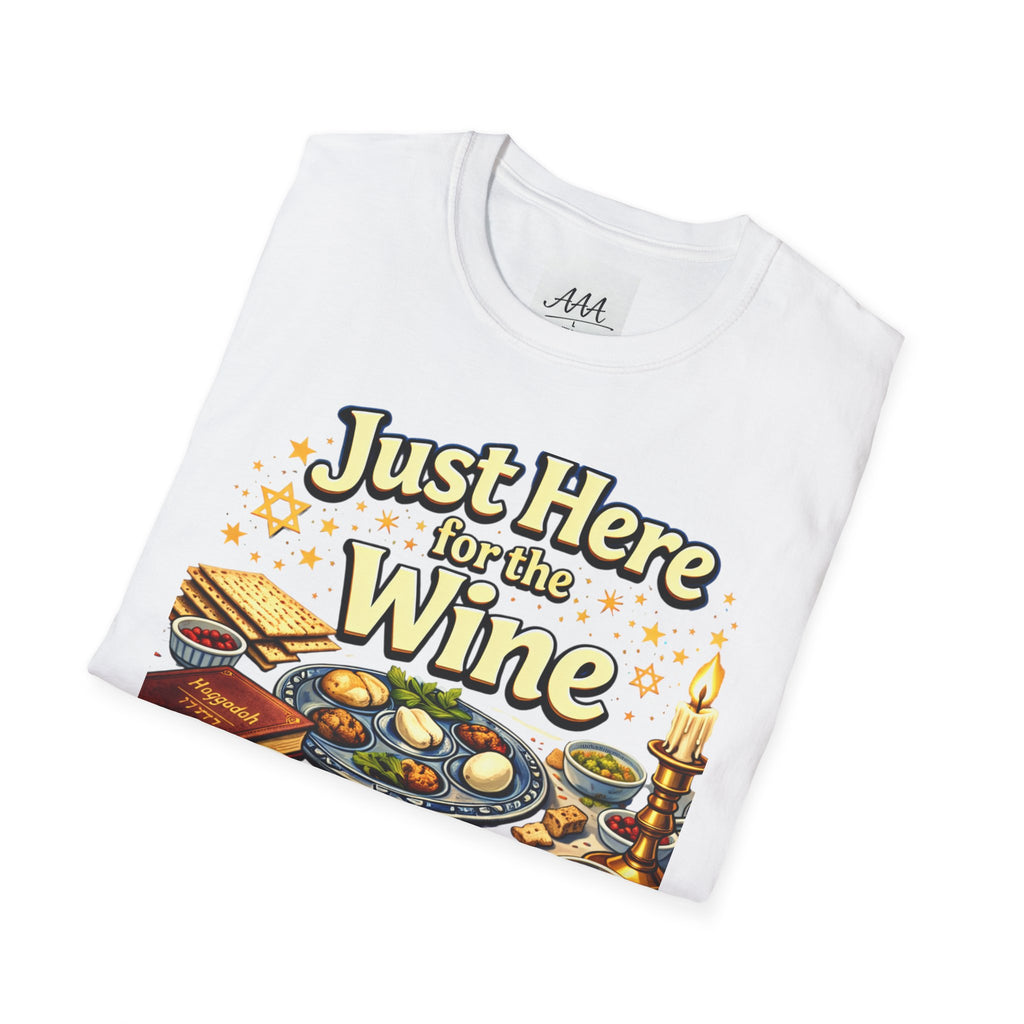 Just Here for the Wine T-Shirt | Passover Seder Illustration, Wine Cups & Matzah