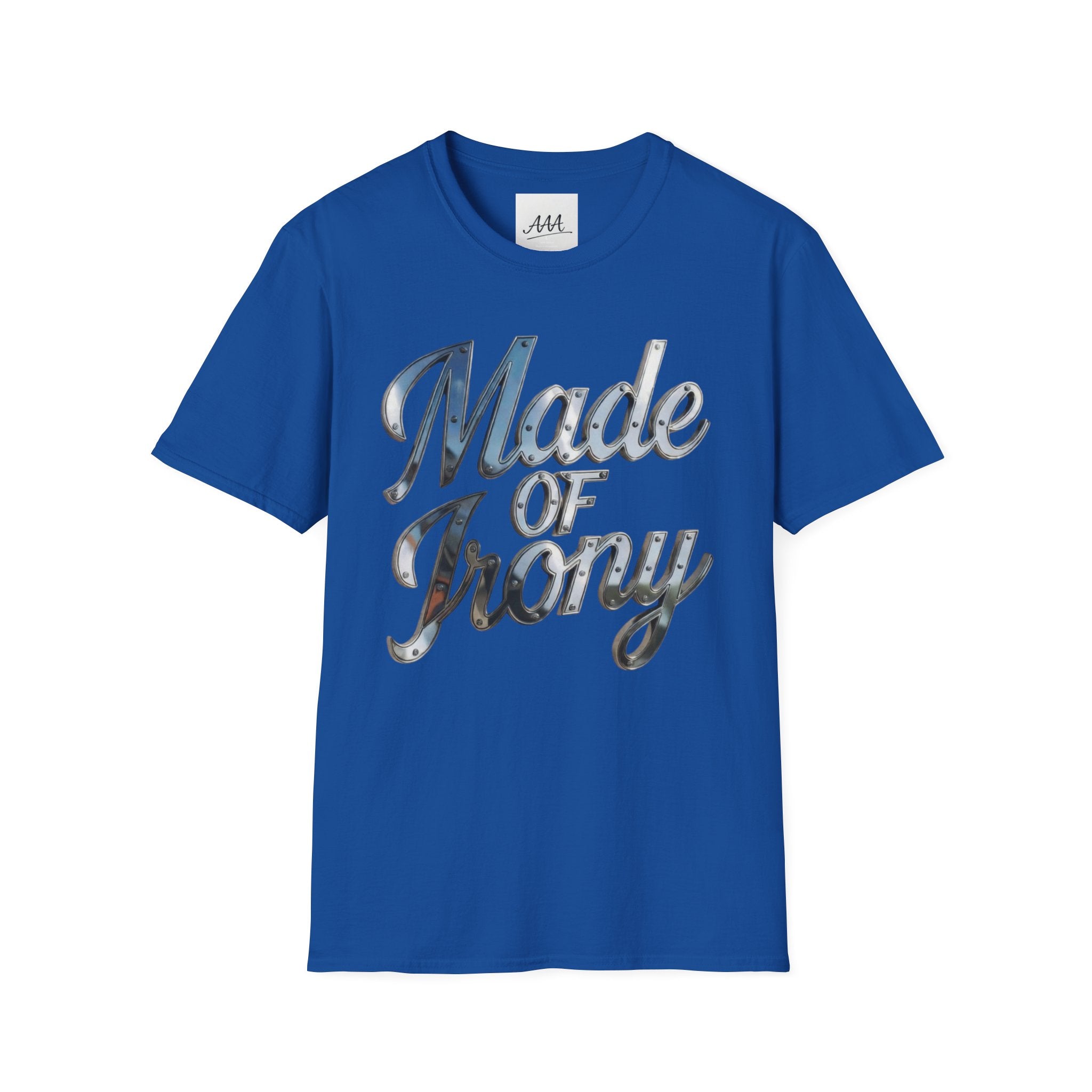 Made of Irony T-Shirt | Funny Science Pun Graphic Tee | Chemistry Humor Shirt | Nerdy Gift for Him | STEM Sarcasm Tee