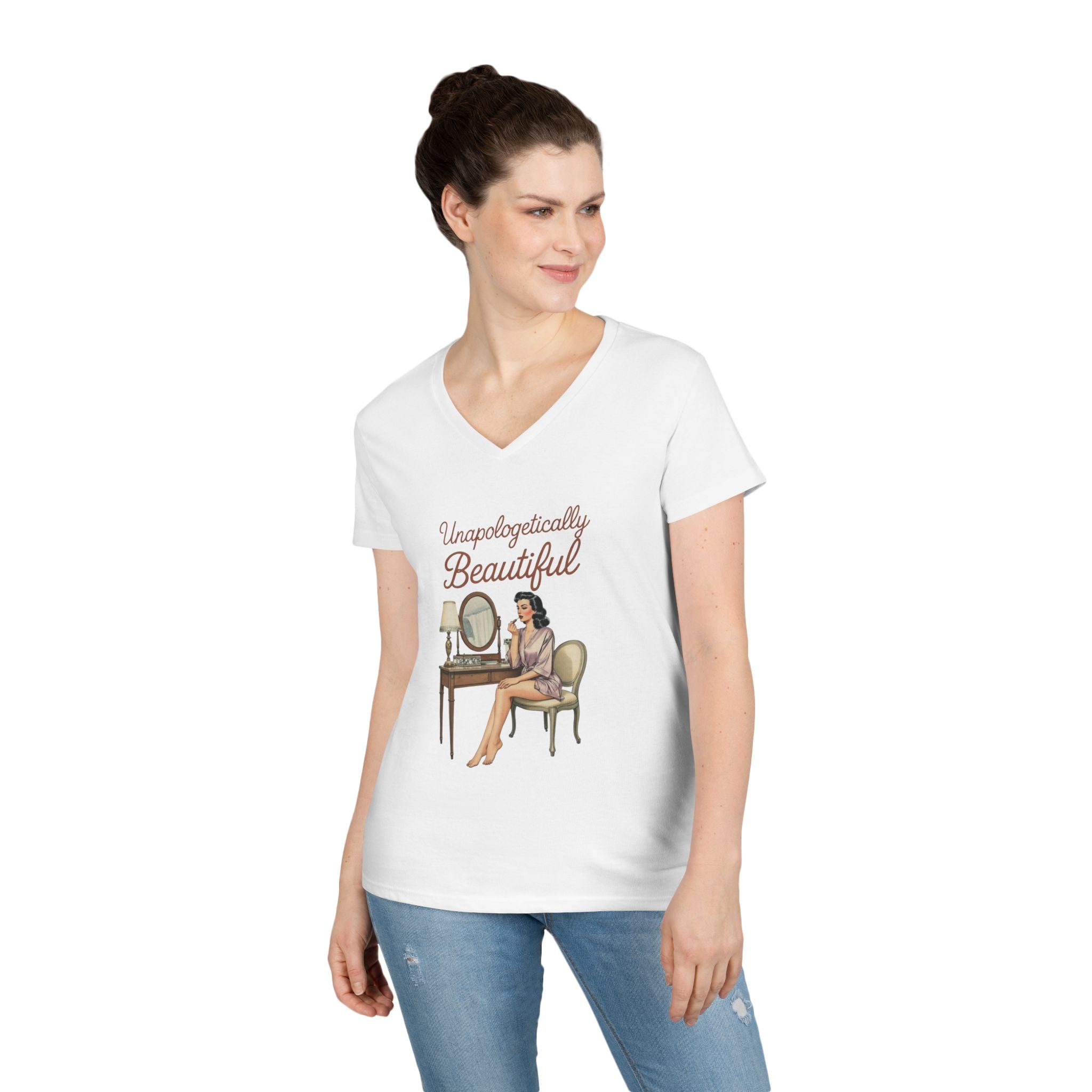 Unapologetically Beautiful V-Neck Tee Retro Vanity Graphic Ladies' T-Shirt