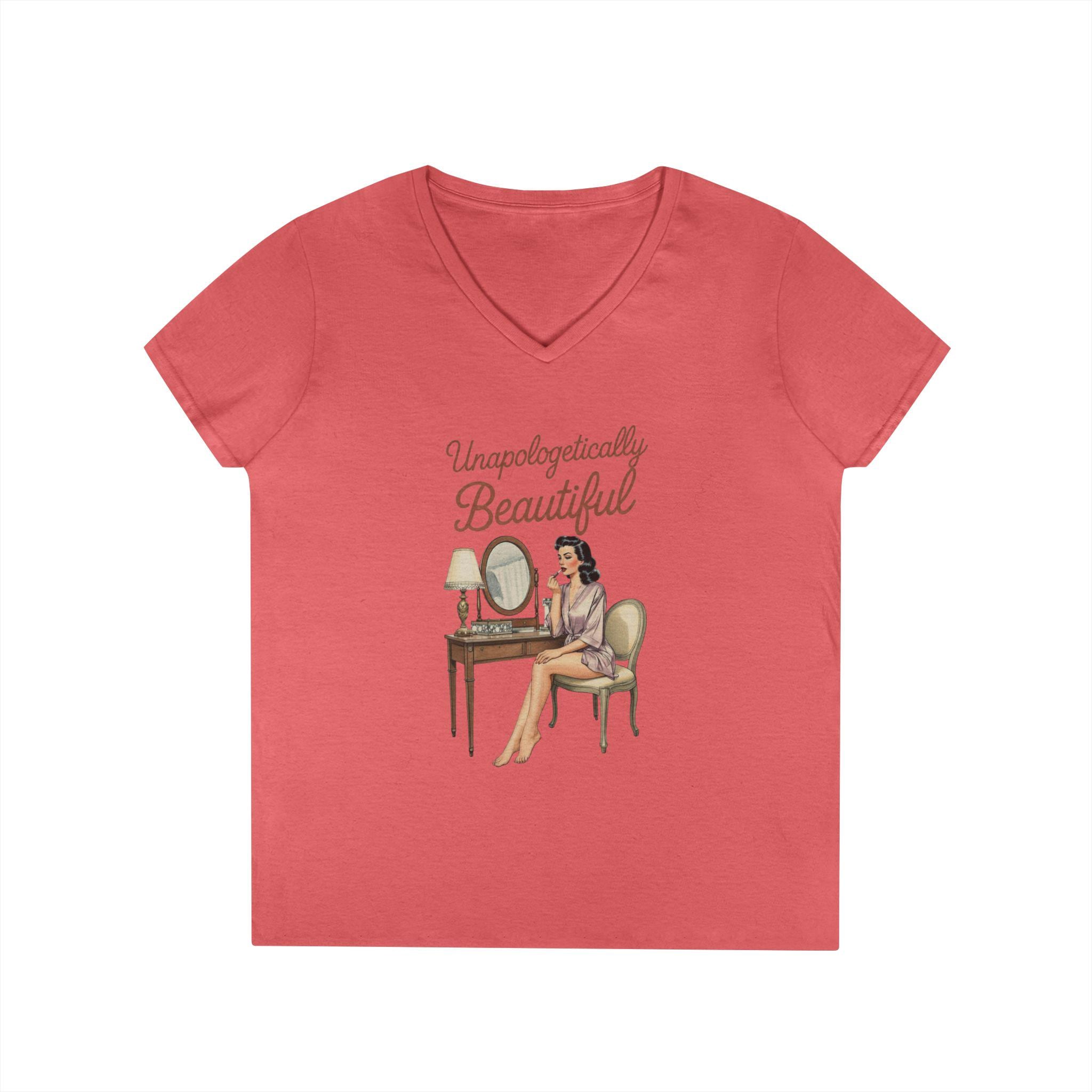 Unapologetically Beautiful V-Neck Tee Retro Vanity Graphic Ladies' T-Shirt
