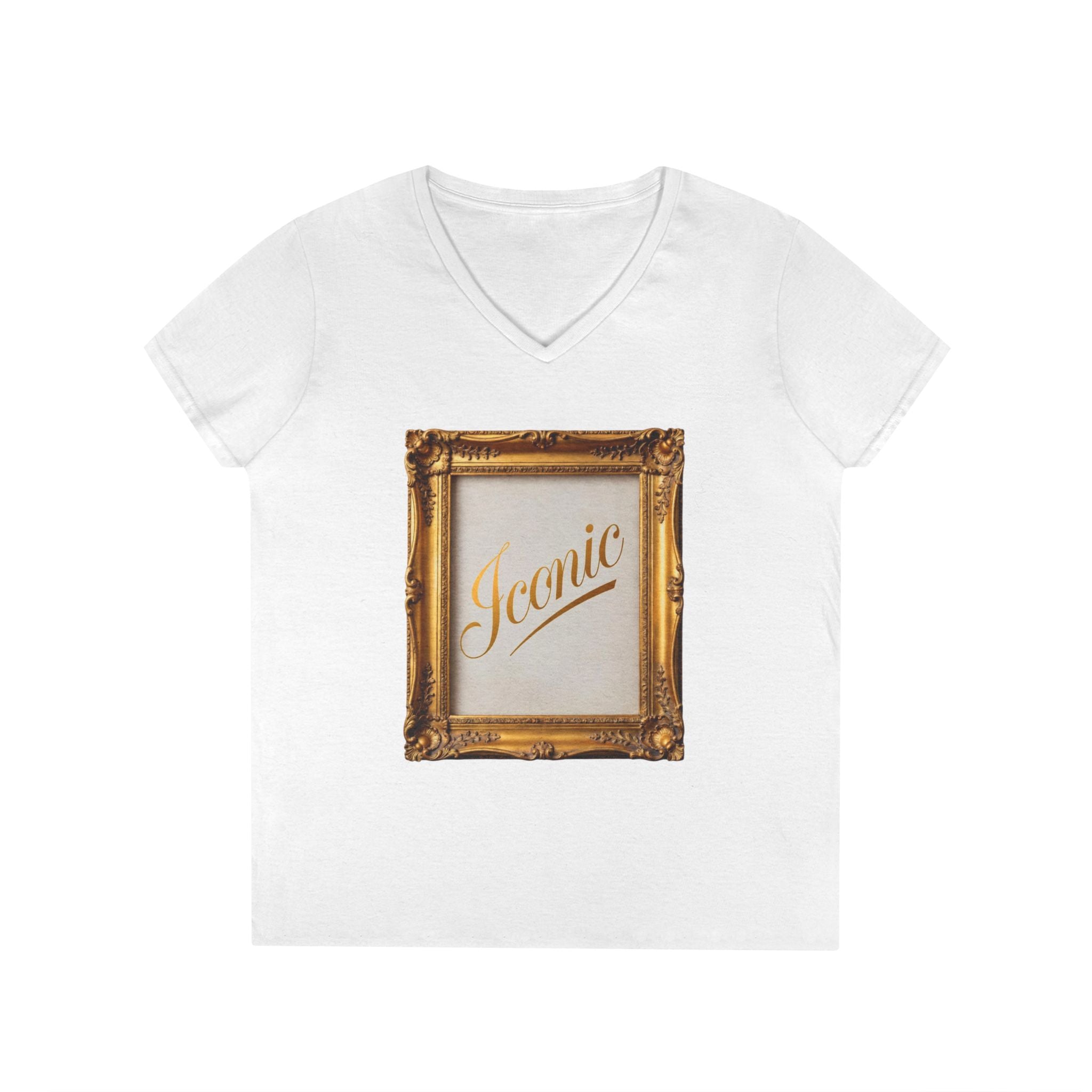 Iconic Gold Frame V-Neck T-Shirt | Elegant Women Graphic Tee | Sassy Self-Love Gift | Bold Statement Shirt | Unisex Soft Cotton