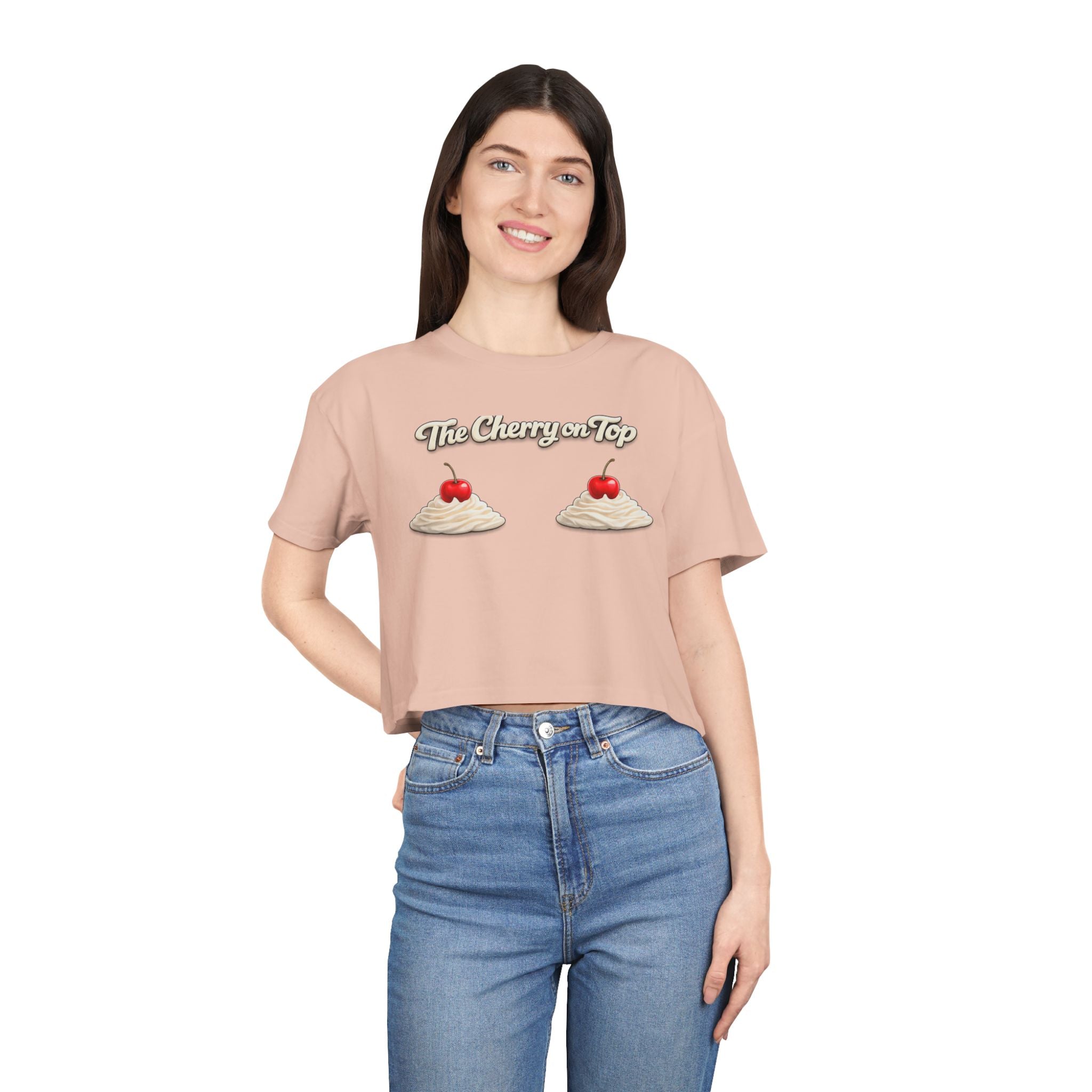 The Cherry on Top | Funny Double Cherry Boob Crop Top | Naughty Whipped Cream Cherry on Top Shirt | Gag Gift for Women
