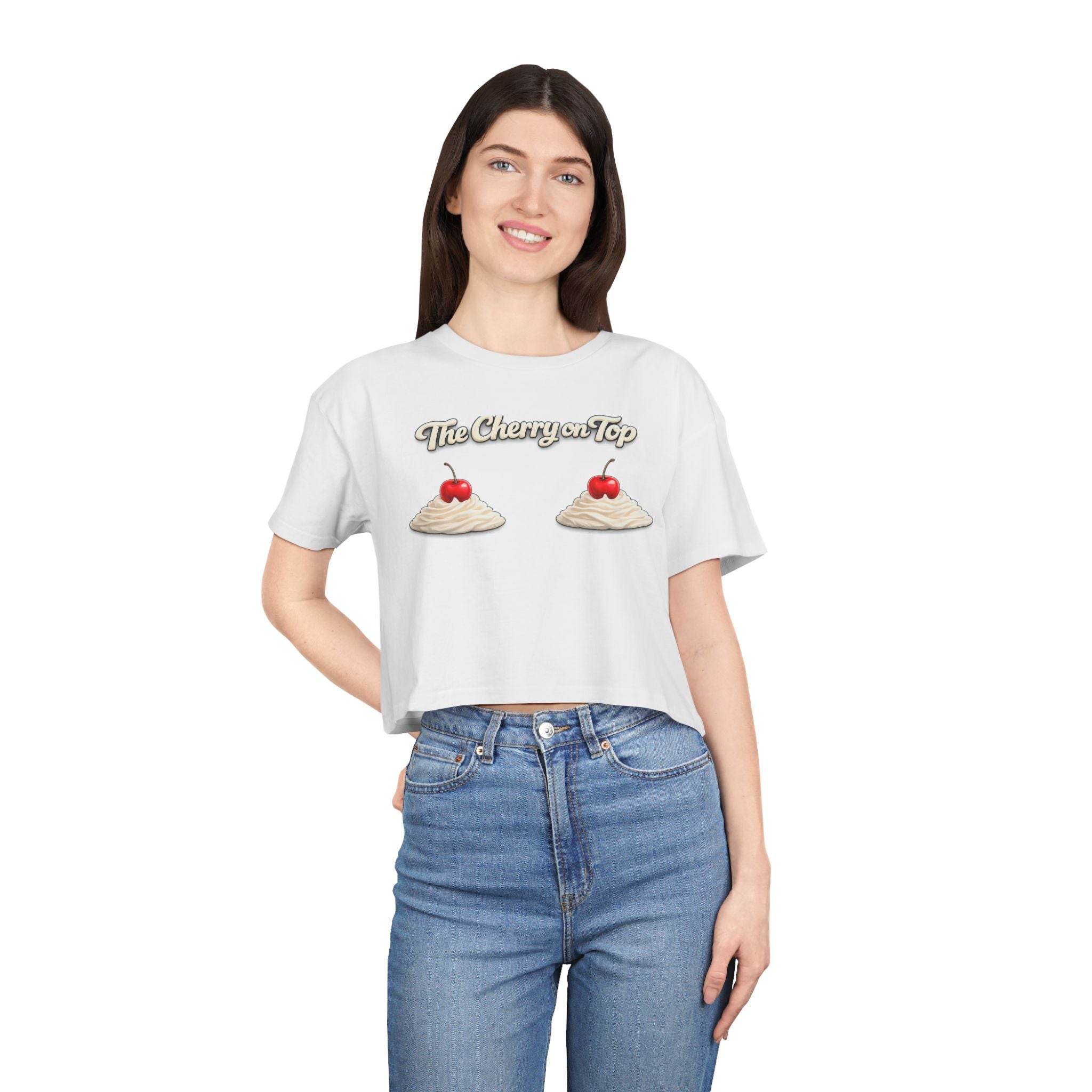 The Cherry on Top | Funny Double Cherry Boob Crop Top | Naughty Whipped Cream Cherry on Top Shirt | Gag Gift for Women