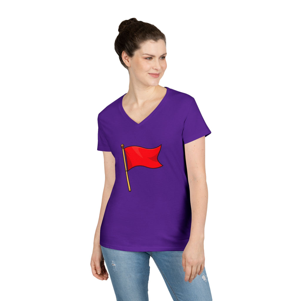 Red Flag Graphic V-Neck Tee Women's Casual Warning Flag T-Shirt