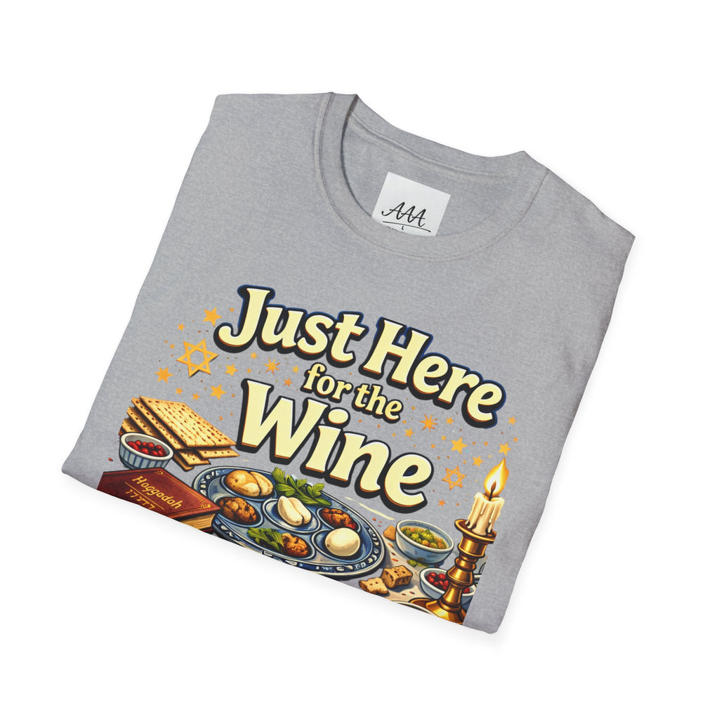 Just Here for the Wine T-Shirt | Passover Seder Illustration, Wine Cups & Matzah