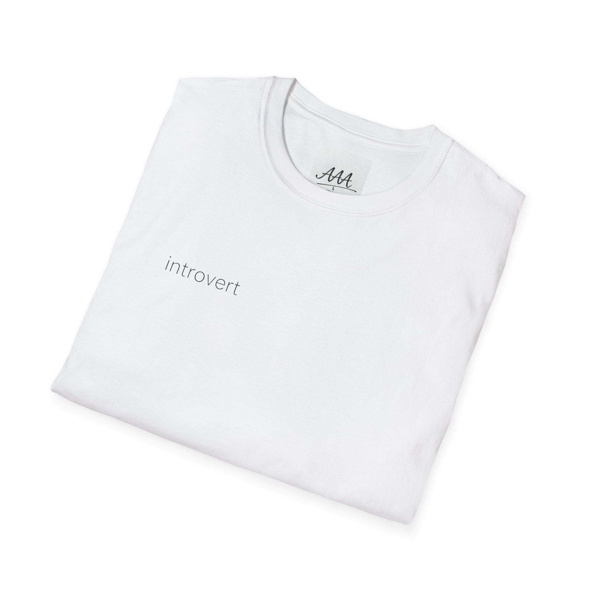 introvert T-Shirt | Minimal Text Tee, Small Chest Print, White Casual Shirt