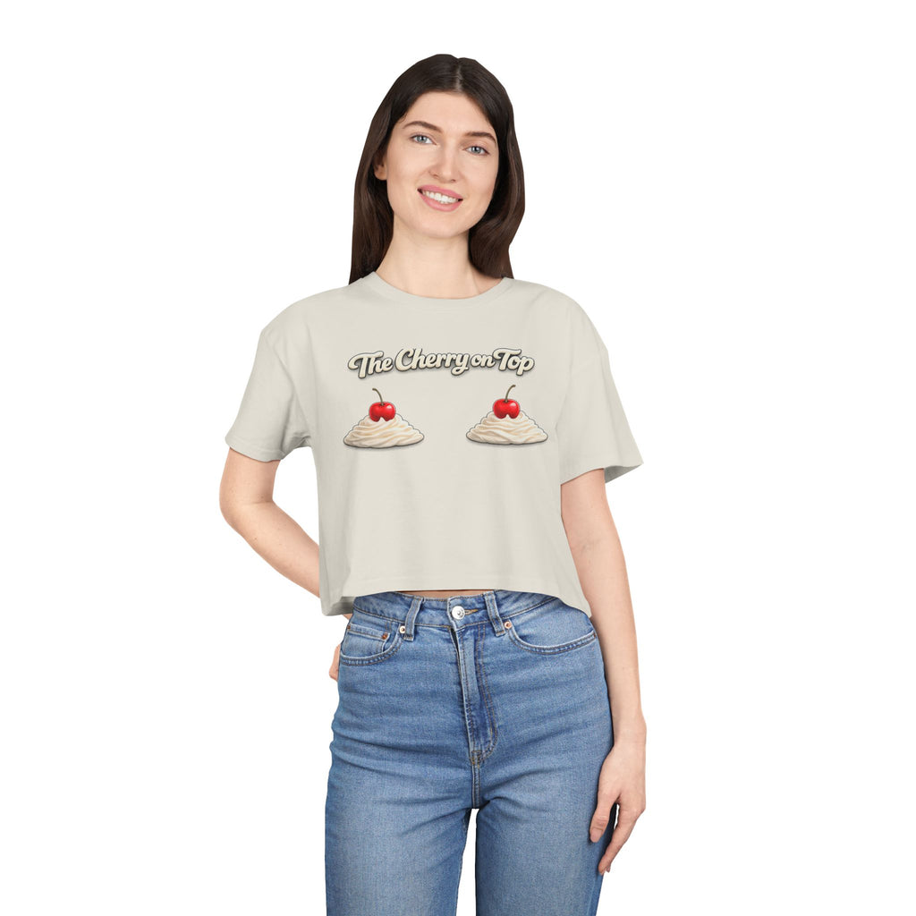 The Cherry on Top | Funny Double Cherry Boob Crop Top | Naughty Whipped Cream Cherry on Top Shirt | Gag Gift for Women