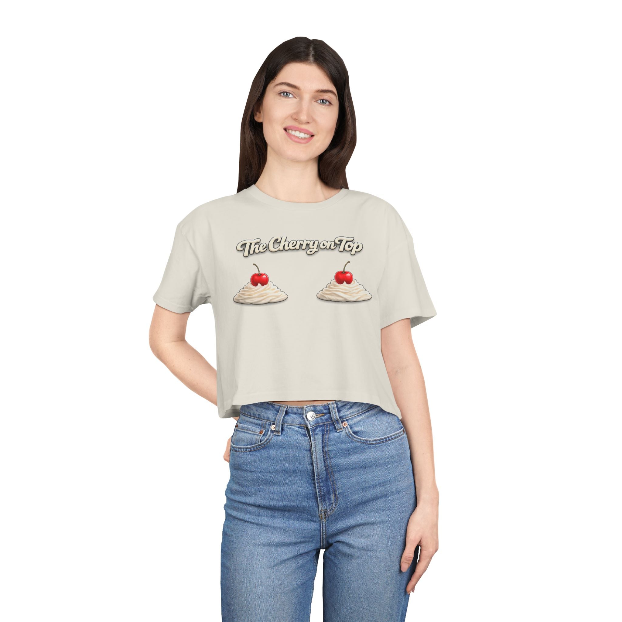 The Cherry on Top | Funny Double Cherry Boob Crop Top | Naughty Whipped Cream Cherry on Top Shirt | Gag Gift for Women