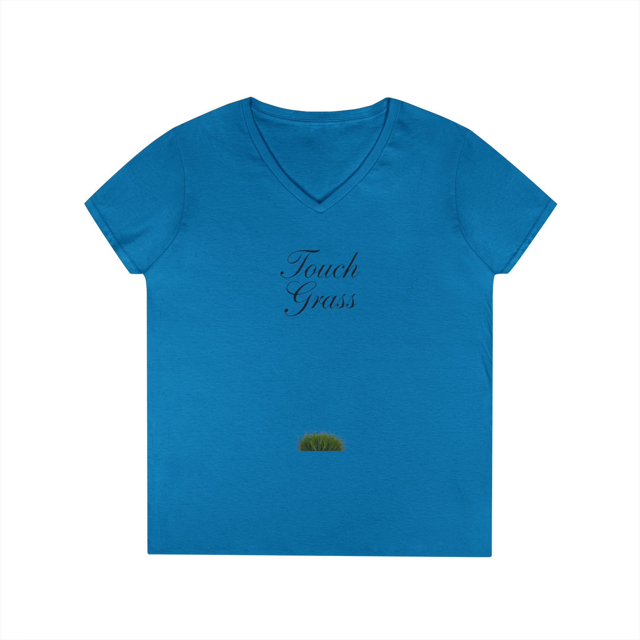 Touch Grass V-Neck Tee Minimalist 'Touch Grass' Graphic T-Shirt for Women