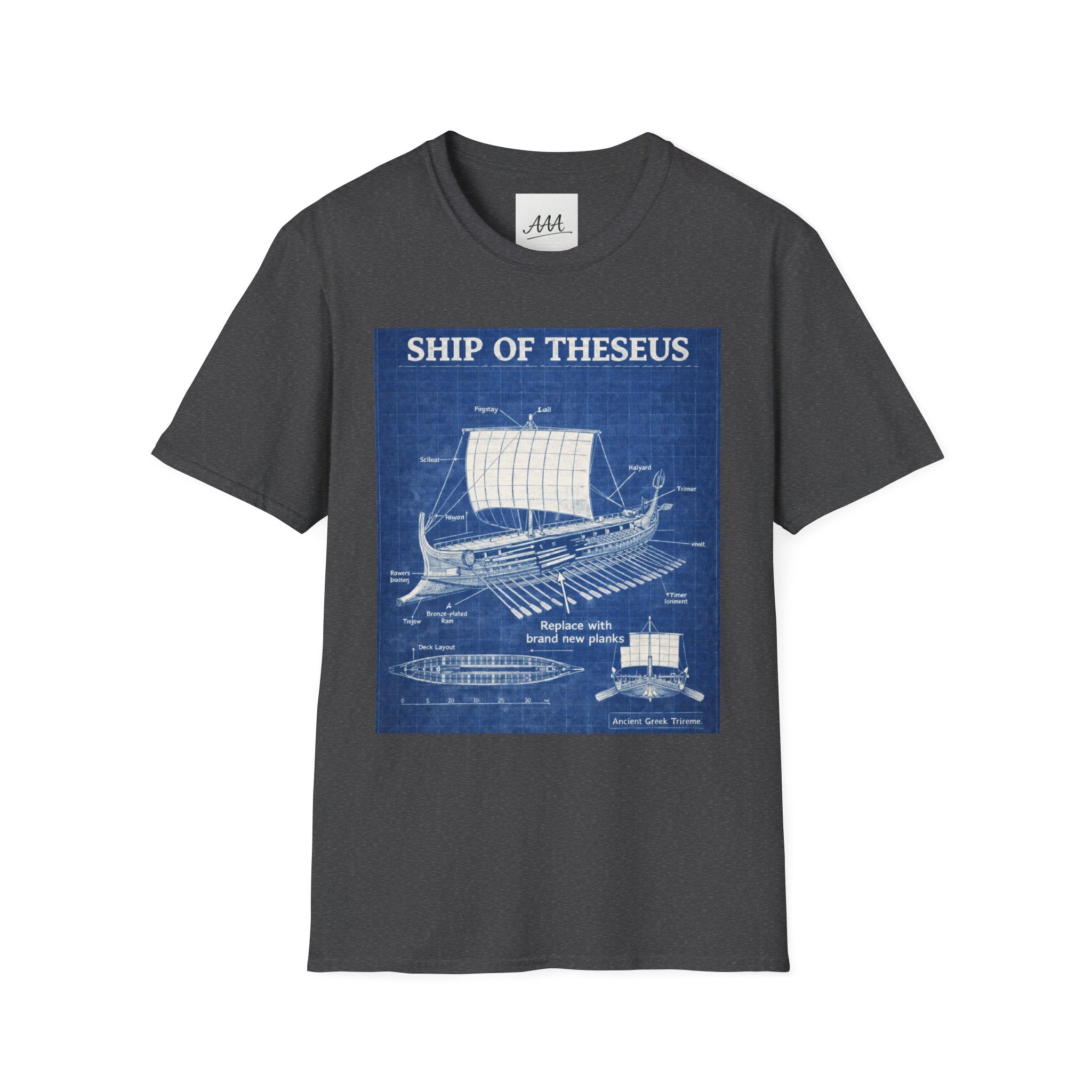 Ship of Theseus Blueprint T-Shirt | Nautical Diagram, Philosophical Art