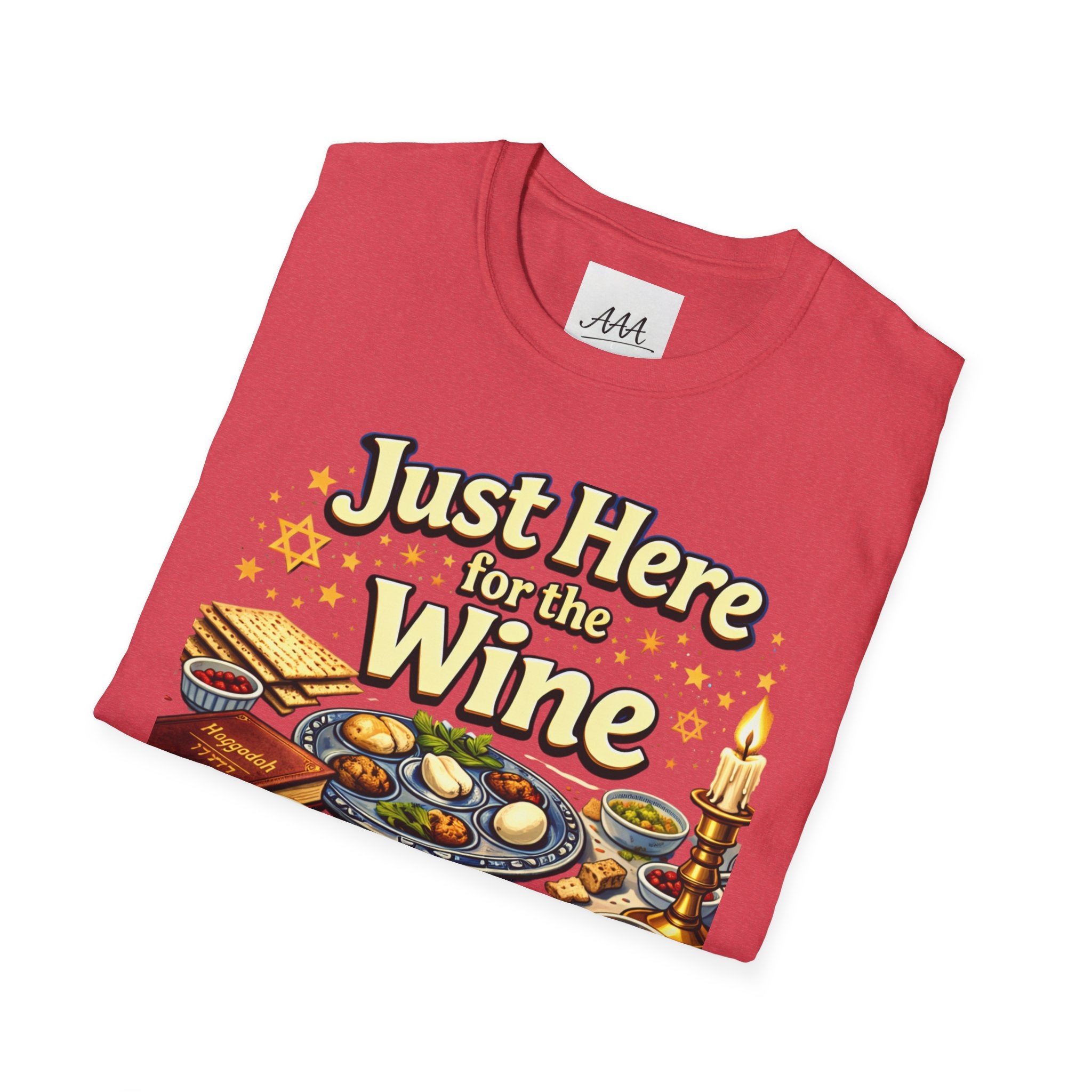 Just Here for the Wine T-Shirt | Passover Seder Illustration, Wine Cups & Matzah