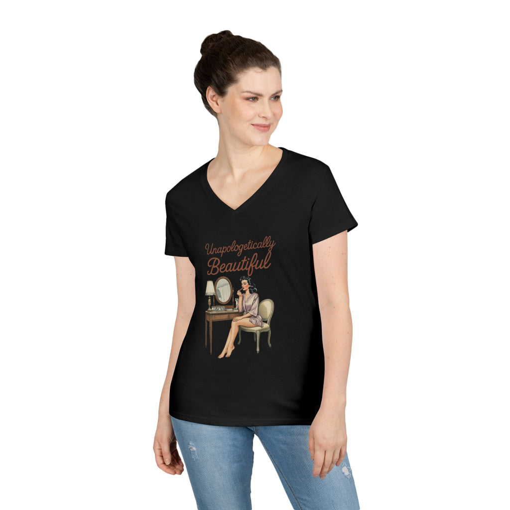 Unapologetically Beautiful V-Neck Tee Retro Vanity Graphic Ladies' T-Shirt