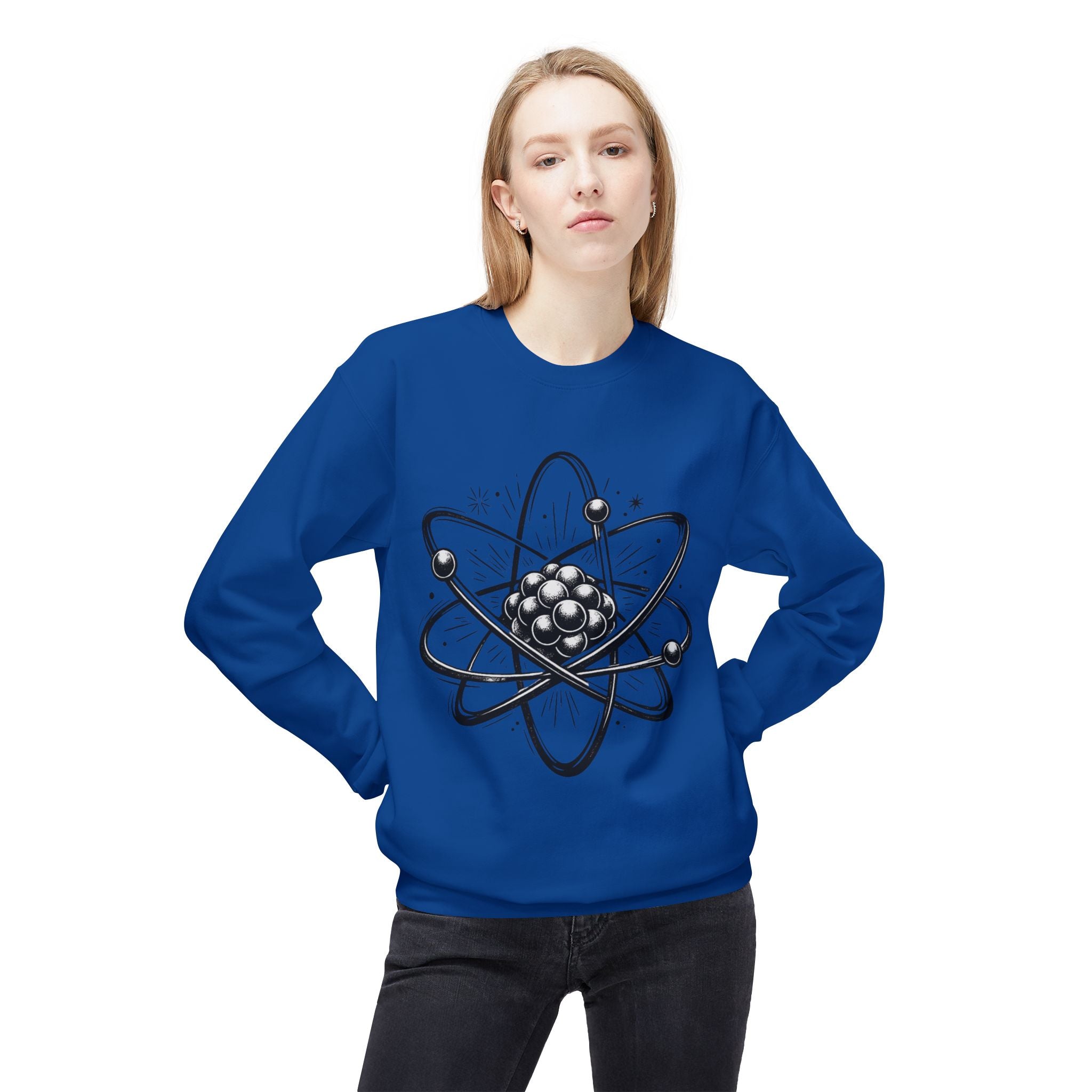 Retro Atom Illustration Sweatshirt | Science Molecule Graphic Crewneck