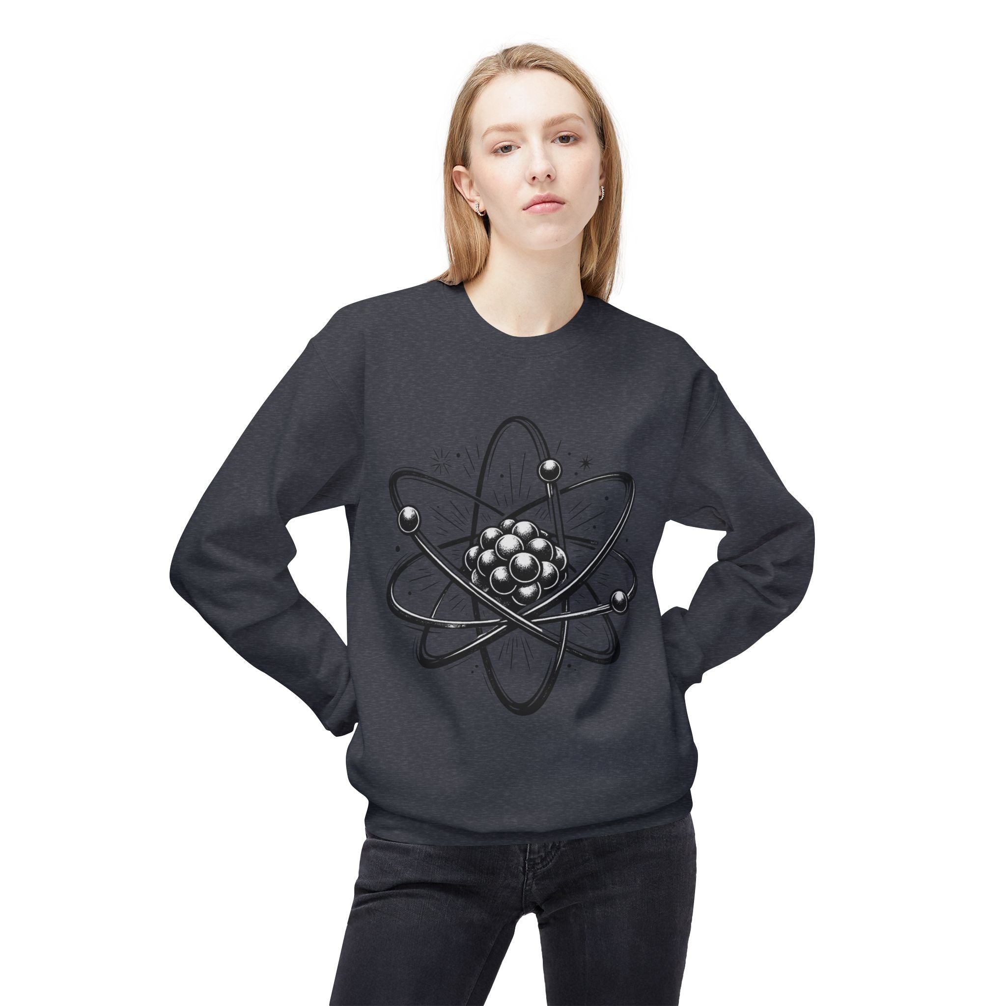 Retro Atom Illustration Sweatshirt | Science Molecule Graphic Crewneck
