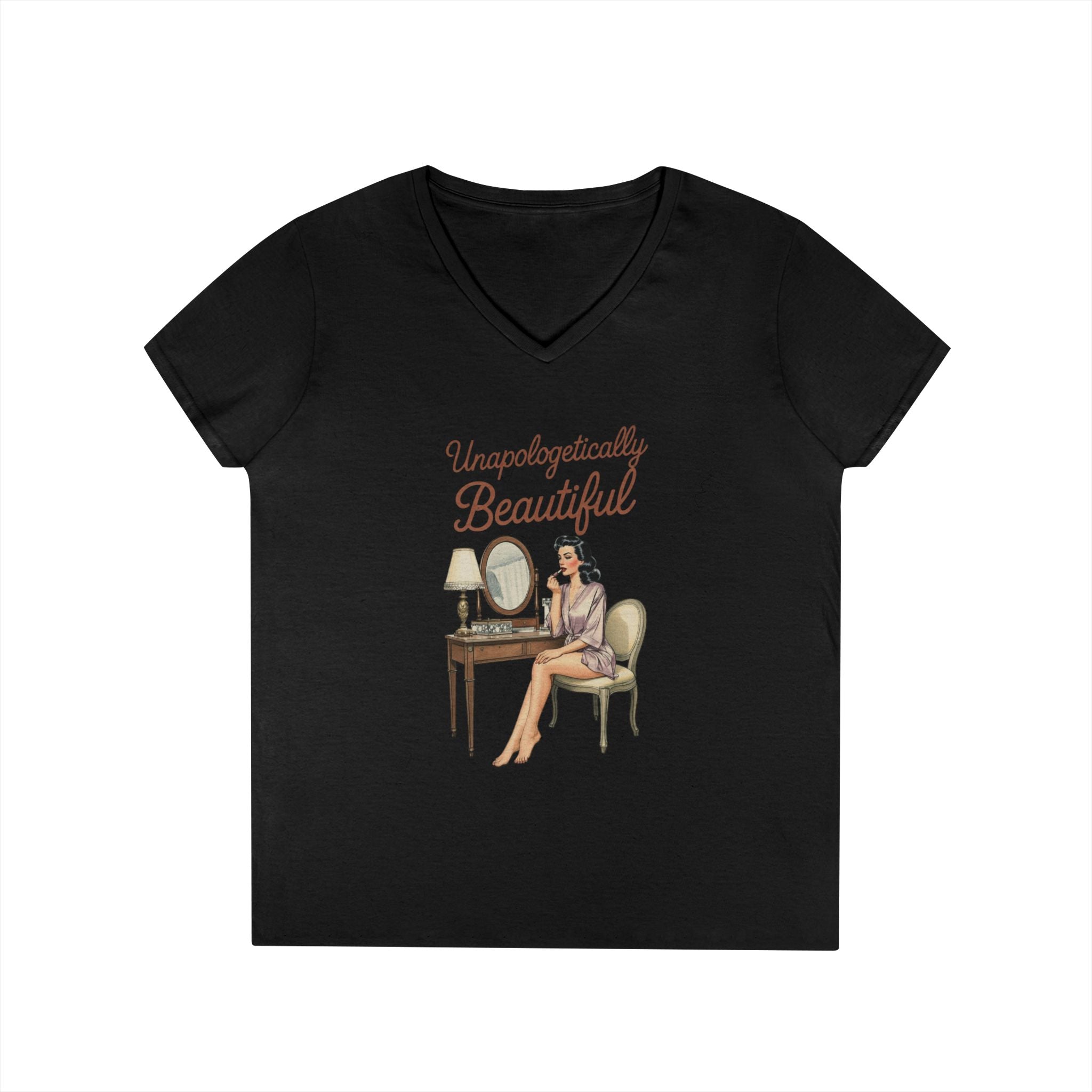 Unapologetically Me V-Neck T-Shirt | Retro Vanity Mirror Graphic Tee | Empowerment Shirt for Women | Sassy Ladies Gift | Vintage Women Tee