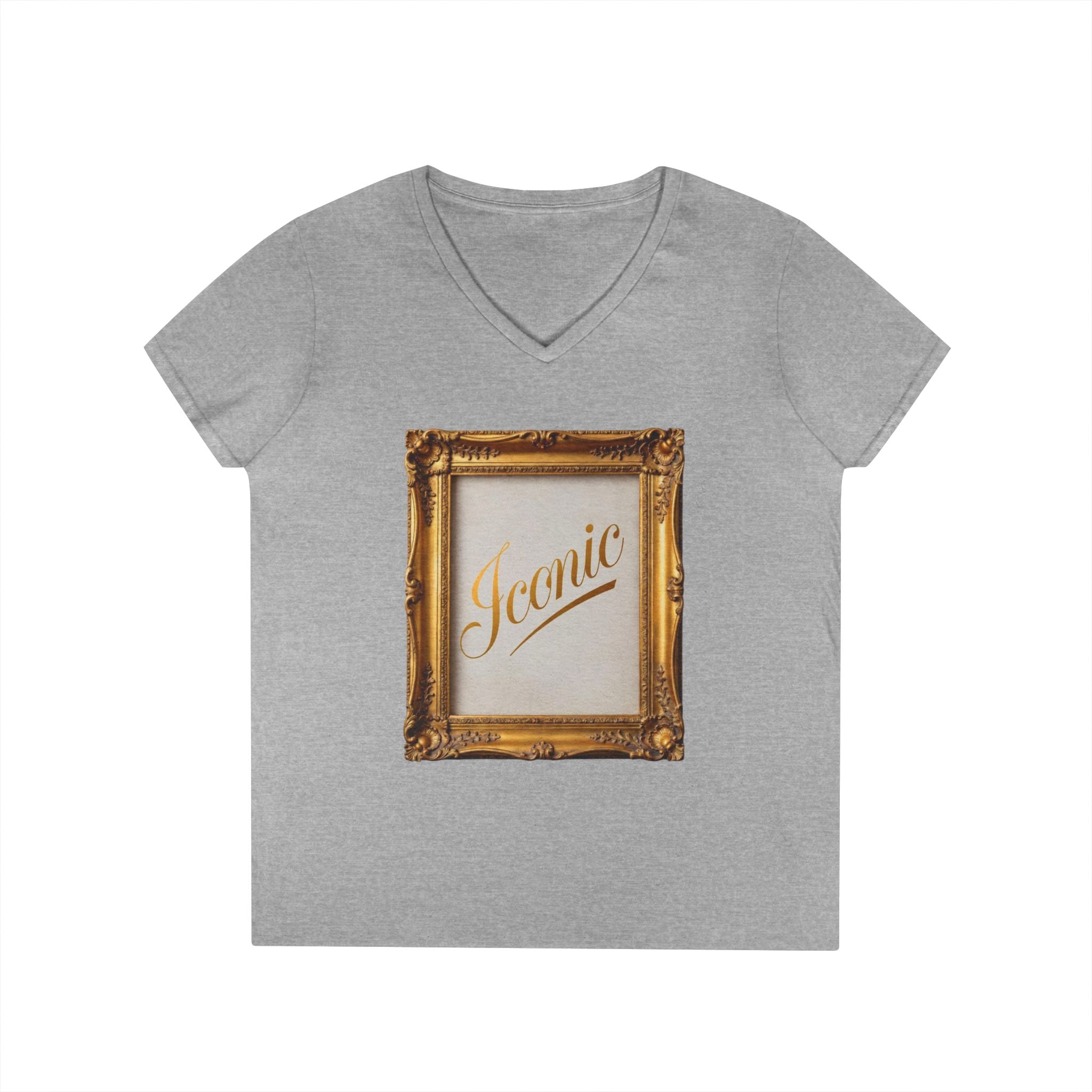 Iconic Gold Frame V-Neck T-Shirt | Elegant Women Graphic Tee | Sassy Self-Love Gift | Bold Statement Shirt | Unisex Soft Cotton