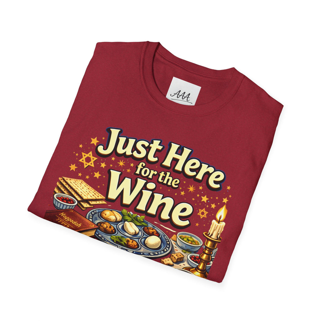 Just Here for the Wine T-Shirt | Passover Seder Illustration, Wine Cups & Matzah