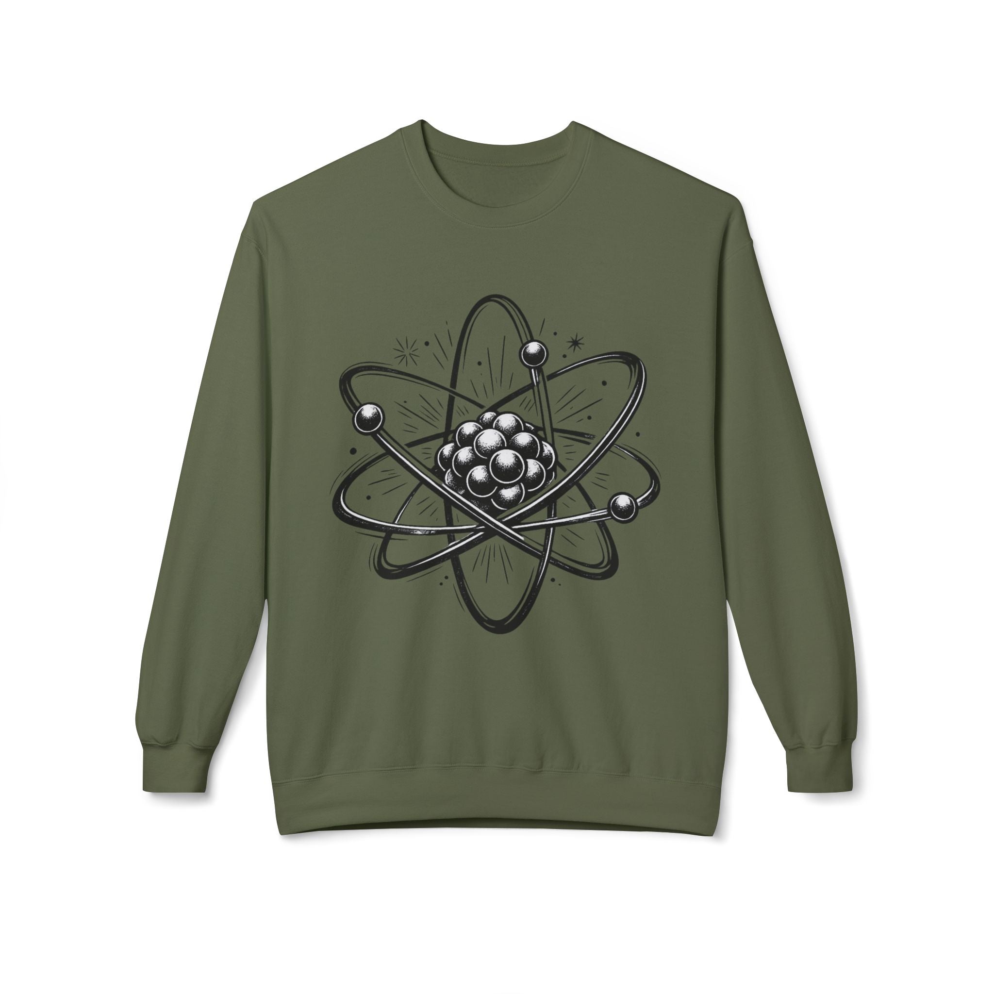 Retro Atom Illustration Sweatshirt | Science Molecule Graphic Crewneck | STEM Gift | Chemistry Teacher Shirt | Nerd Aesthetic Pullover