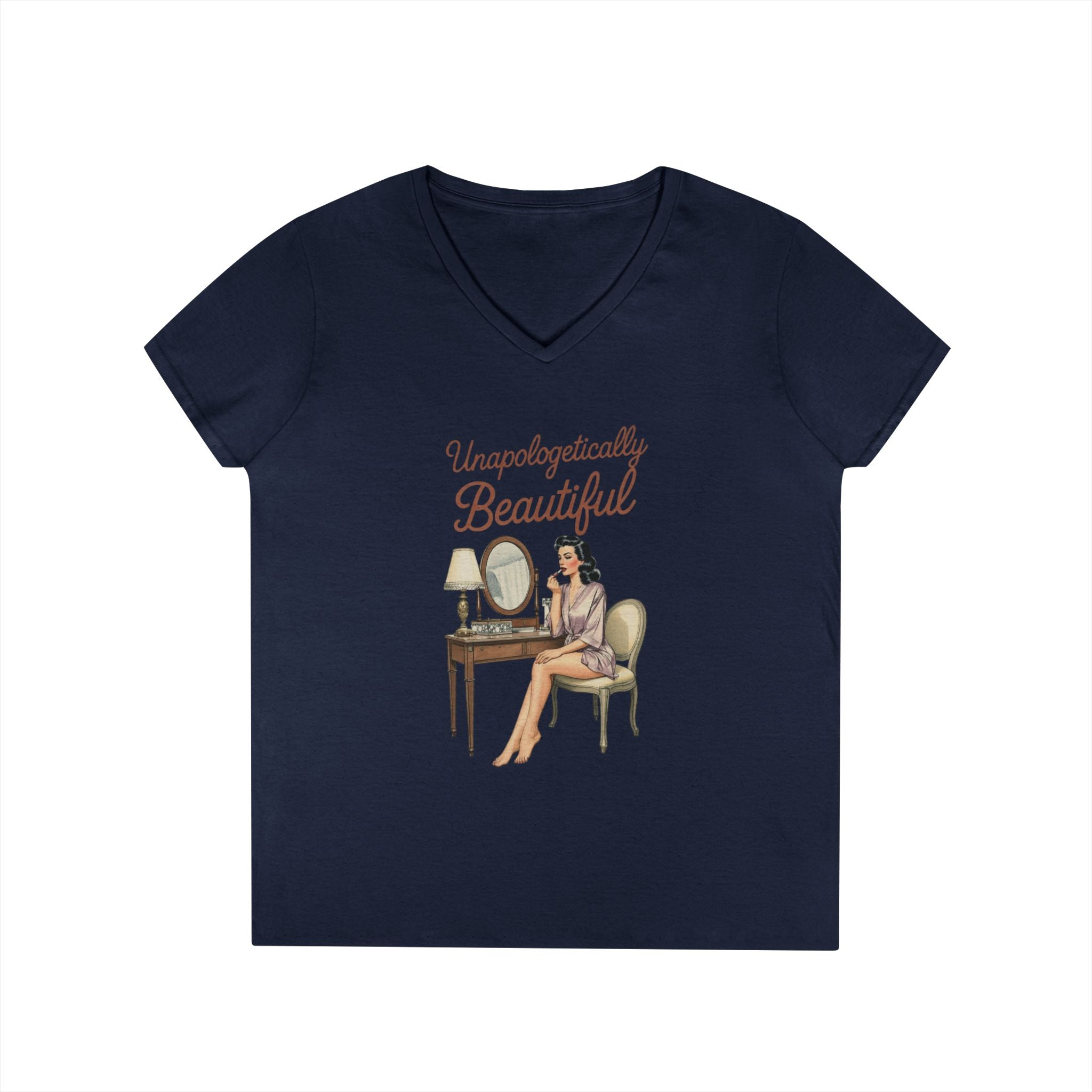 Unapologetically Beautiful V-Neck Tee Retro Vanity Graphic Ladies' T-Shirt