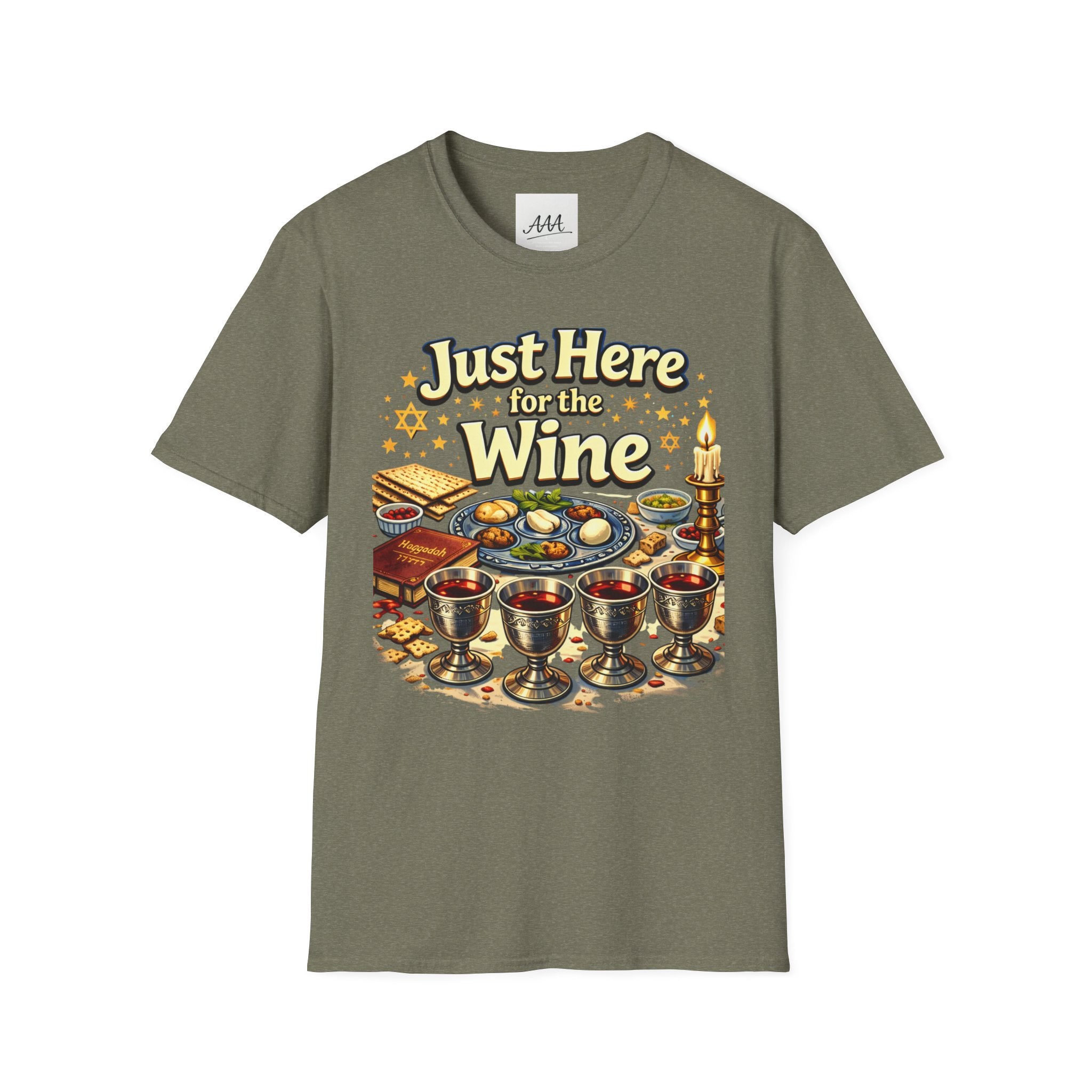 Just Here for the Wine T-Shirt | Passover Seder Illustration, Wine Cups & Matzah