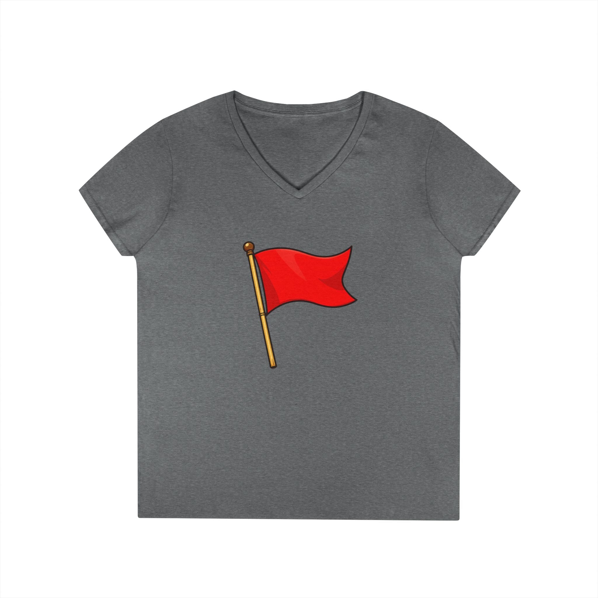 Red Flag Graphic V-Neck Tee Women's Casual Warning Flag T-Shirt