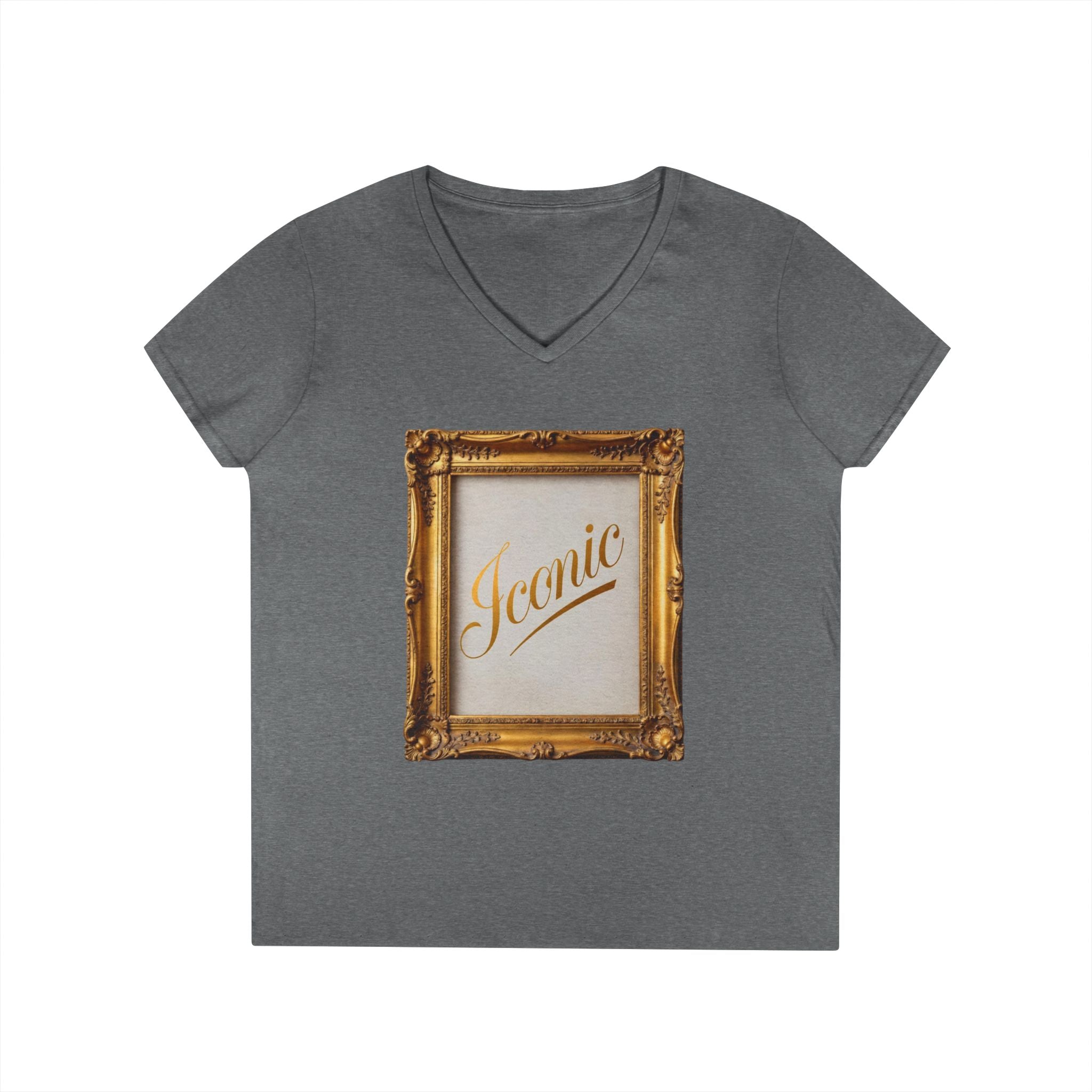 Iconic Gold Frame V-Neck T-Shirt | Elegant Women Graphic Tee | Sassy Self-Love Gift | Bold Statement Shirt | Unisex Soft Cotton