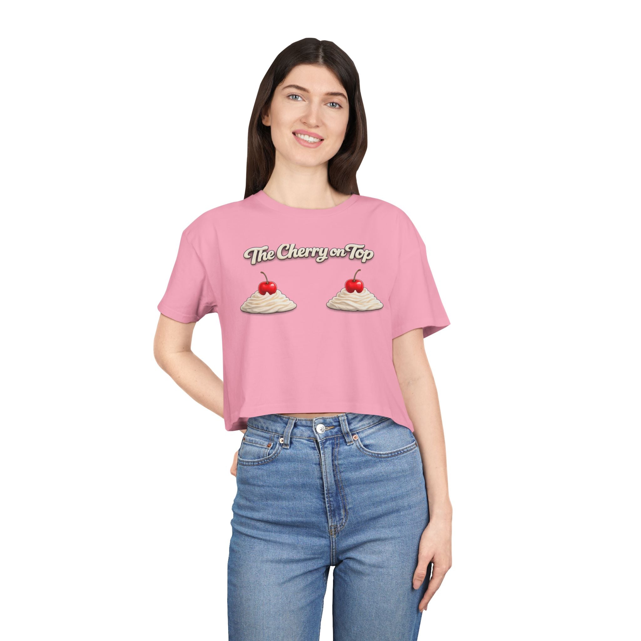 The Cherry on Top | Funny Double Cherry Boob Crop Top | Naughty Whipped Cream Cherry on Top Shirt | Gag Gift for Women