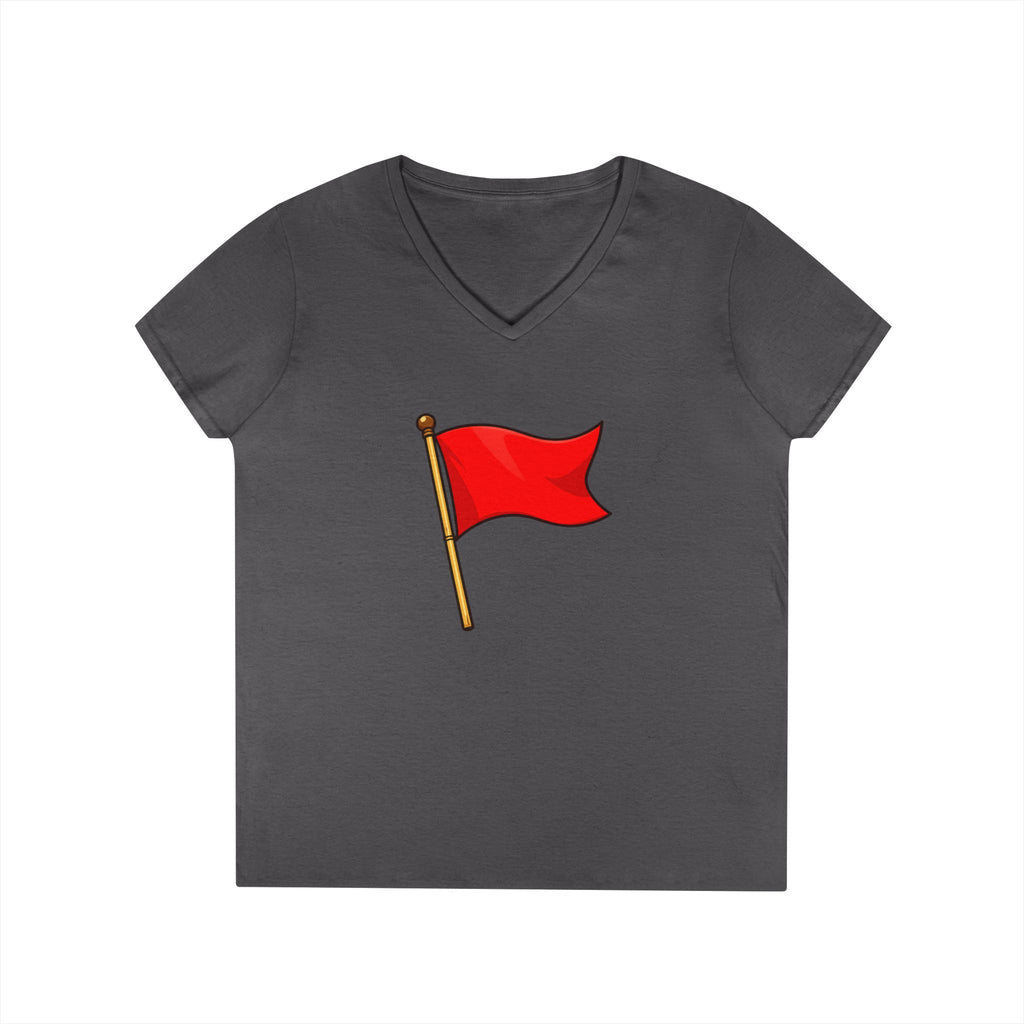 Red Flag Graphic V-Neck Tee Women's Casual Warning Flag T-Shirt