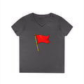 Red Flag Graphic V-Neck Tee Women's Casual Warning Flag T-Shirt