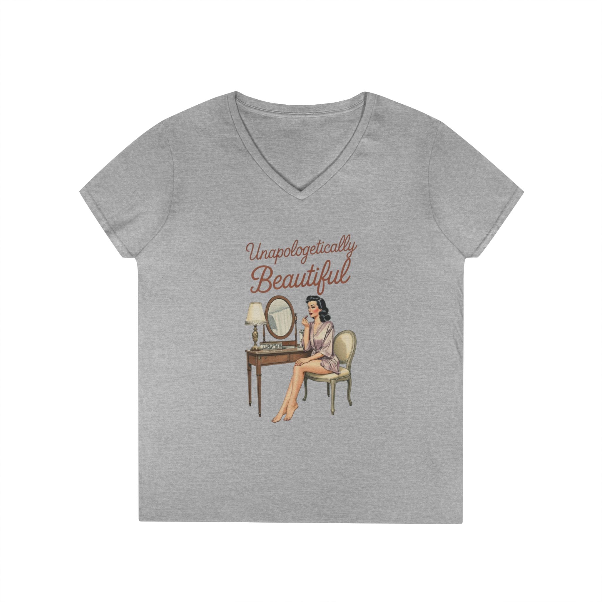 Unapologetically Me V-Neck T-Shirt | Retro Vanity Mirror Graphic Tee | Empowerment Shirt for Women | Sassy Ladies Gift | Vintage Women Tee