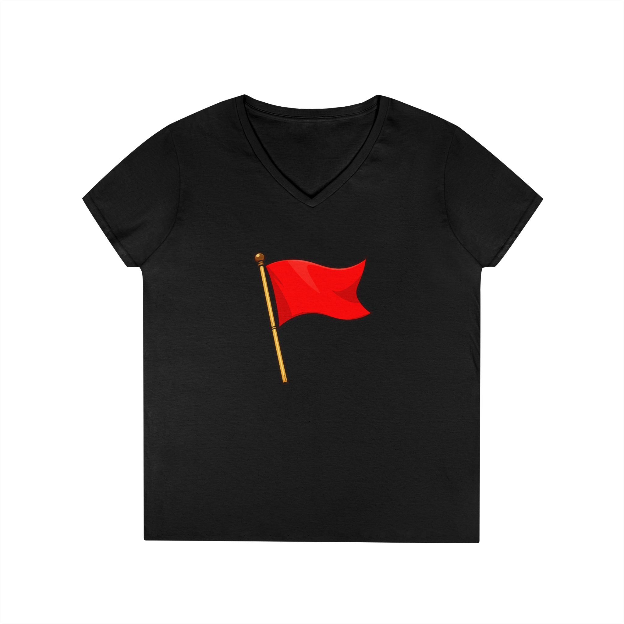 Red Flag Graphic V-Neck Tee Women's Casual Warning Flag T-Shirt