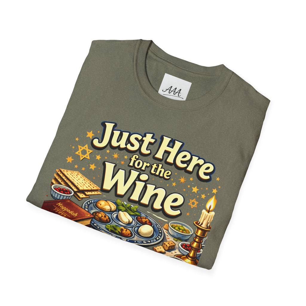 Just Here for the Wine T-Shirt | Passover Seder Illustration, Wine Cups & Matzah