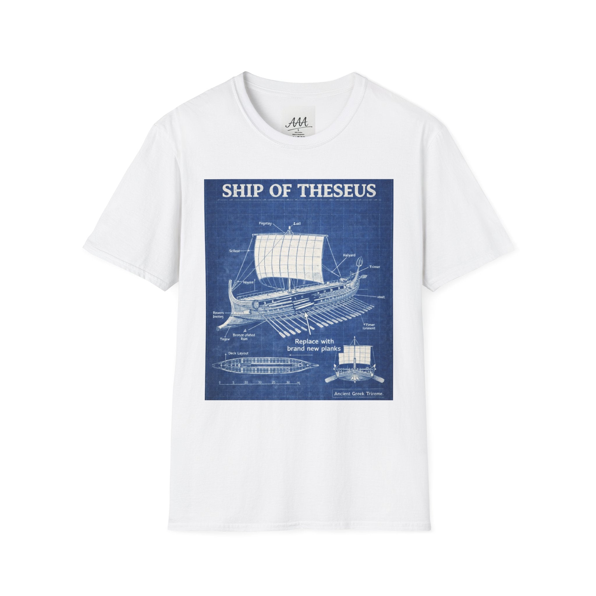 Ship of Theseus T-Shirt | Philosophy Paradox Blueprint Tee | Philosophy Student Gift | Intellectual Graphic Shirt | Thought Experiment Tee