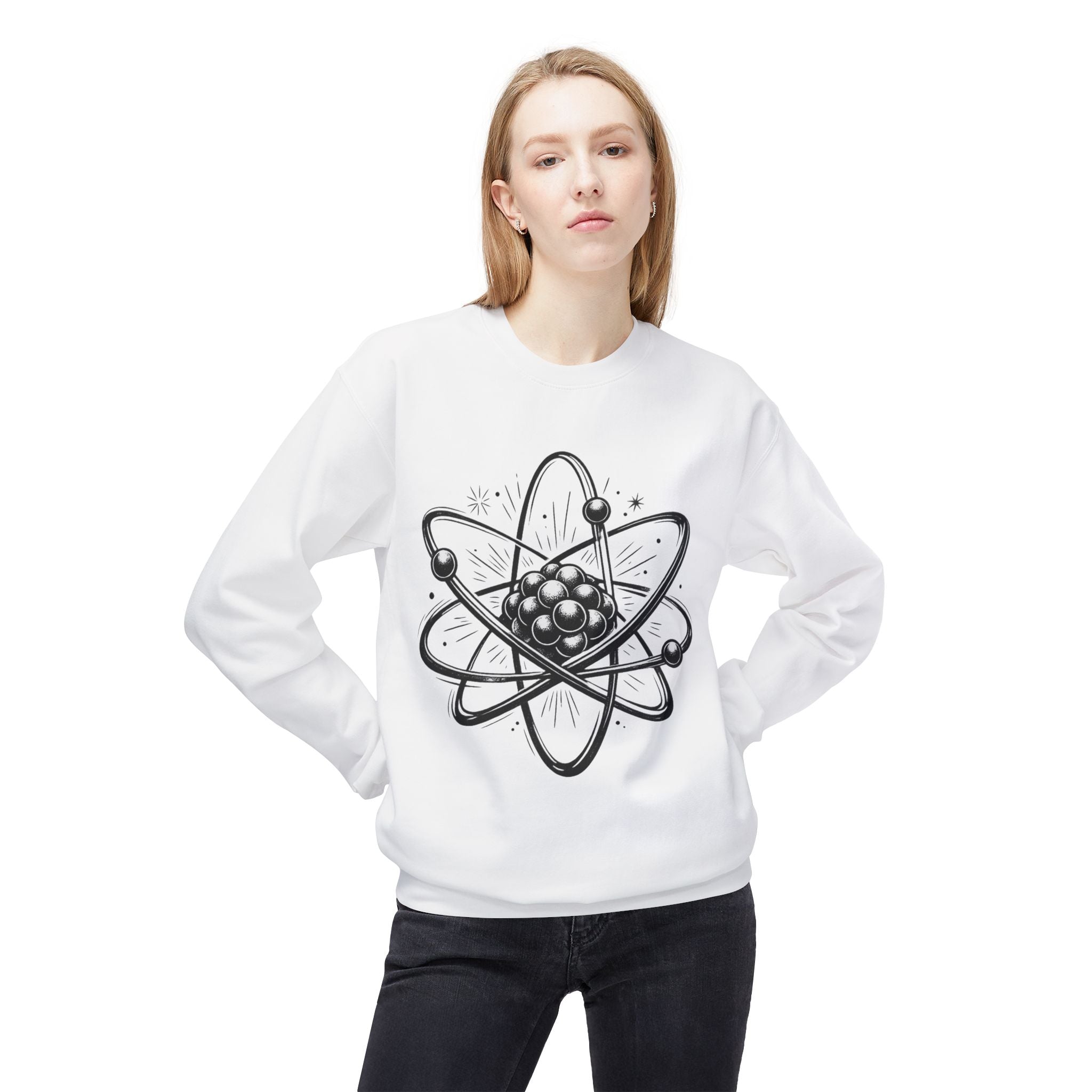 Retro Atom Illustration Sweatshirt | Science Molecule Graphic Crewneck