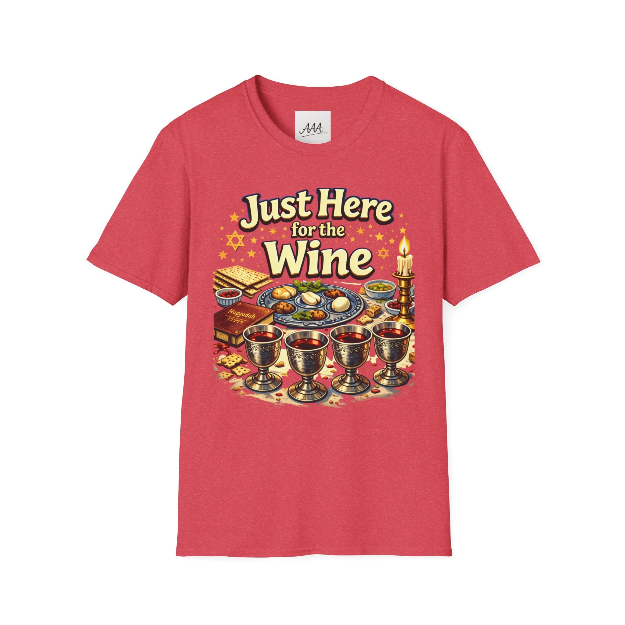 Just Here for the Wine T-Shirt | Passover Seder Illustration, Wine Cups & Matzah