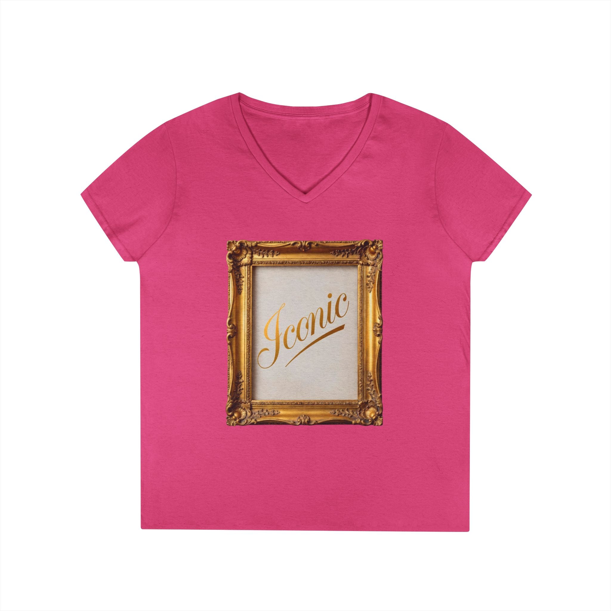 Iconic Gold Frame V-Neck T-Shirt | Elegant Women Graphic Tee | Sassy Self-Love Gift | Bold Statement Shirt | Unisex Soft Cotton