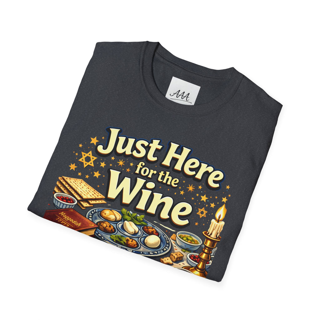 Just Here for the Wine T-Shirt | Passover Seder Illustration, Wine Cups & Matzah