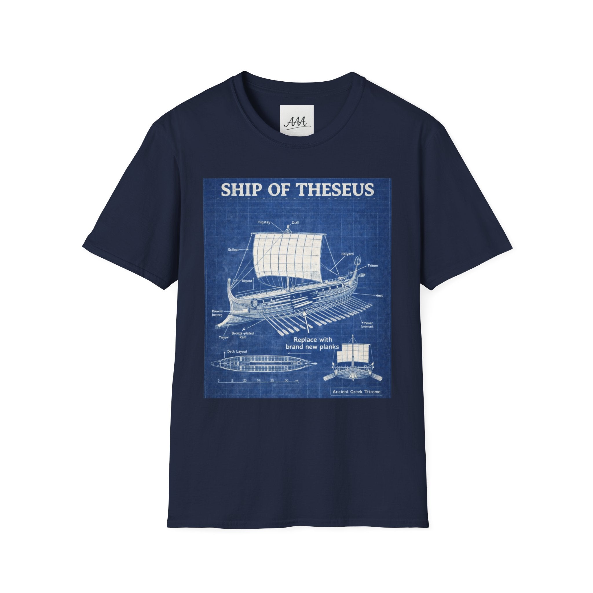 Ship of Theseus T-Shirt | Philosophy Paradox Blueprint Tee | Philosophy Student Gift | Intellectual Graphic Shirt | Thought Experiment Tee