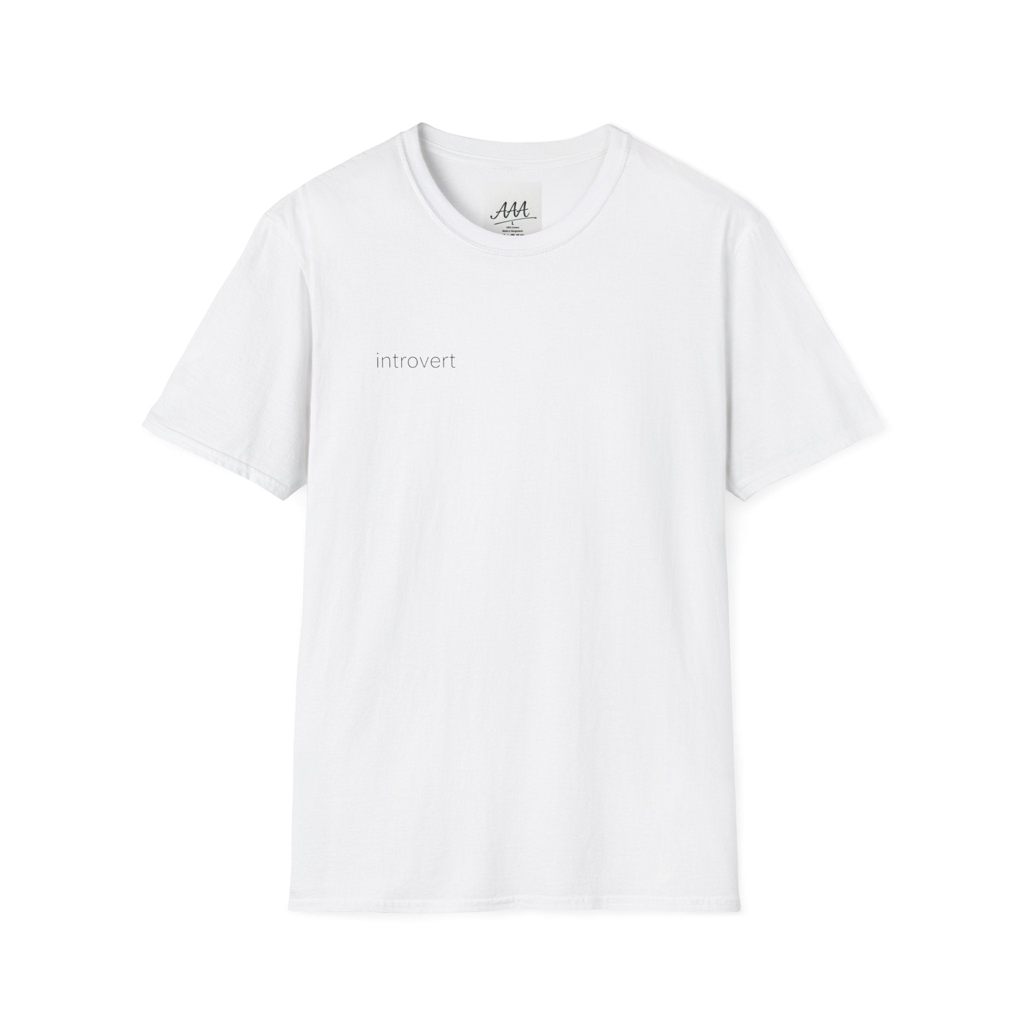 introvert T-Shirt | Minimal Text Tee, Small Chest Print, White Casual Shirt
