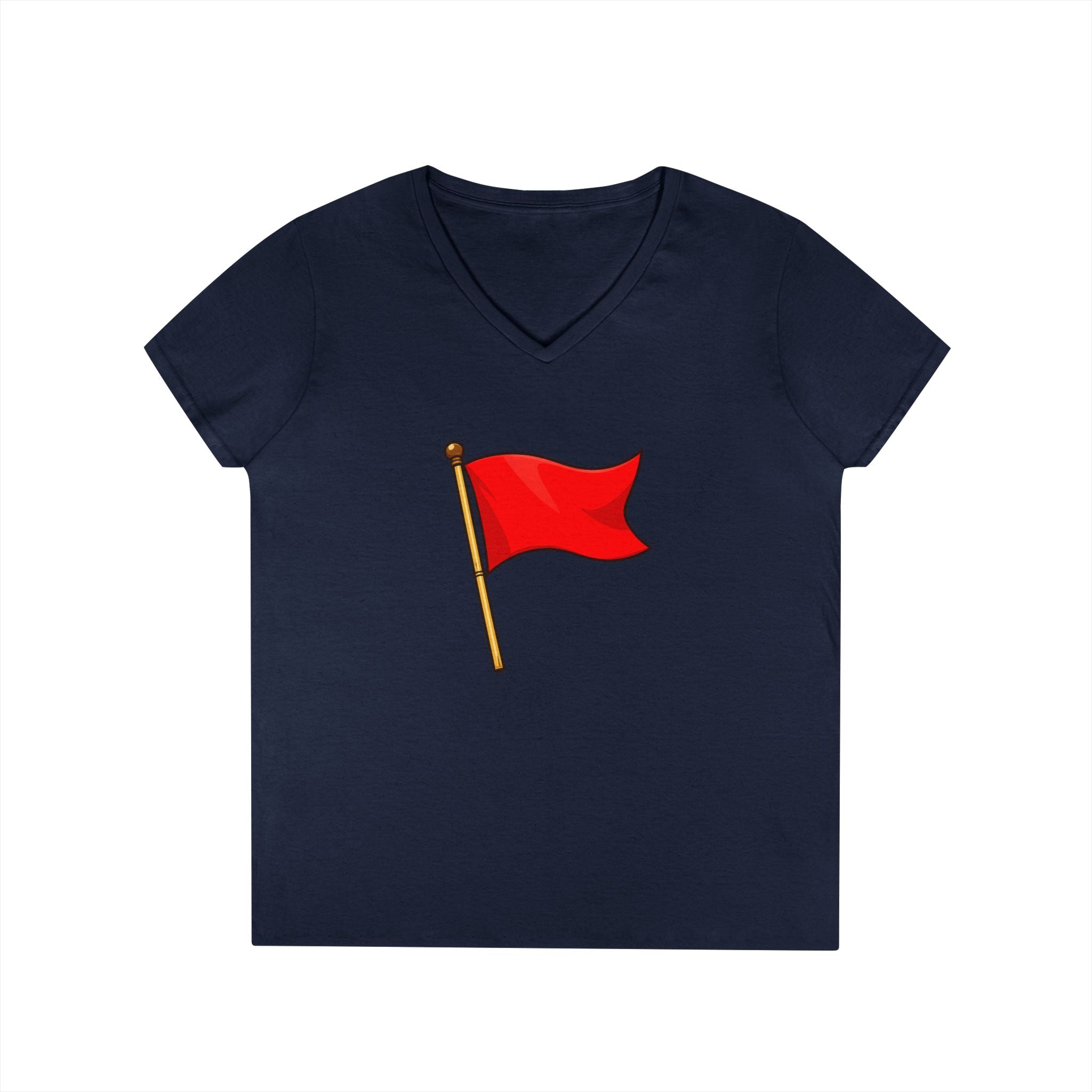 Red Flag Graphic V-Neck Tee Women's Casual Warning Flag T-Shirt