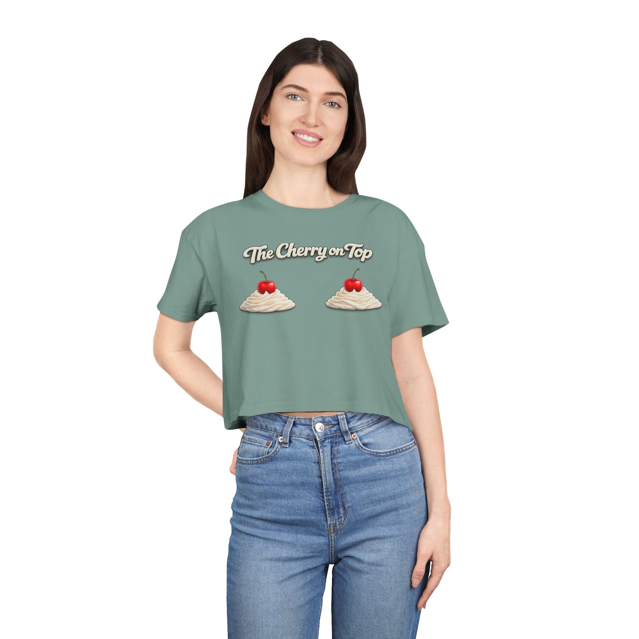 The Cherry on Top | Funny Double Cherry Boob Crop Top | Naughty Whipped Cream Cherry on Top Shirt | Gag Gift for Women
